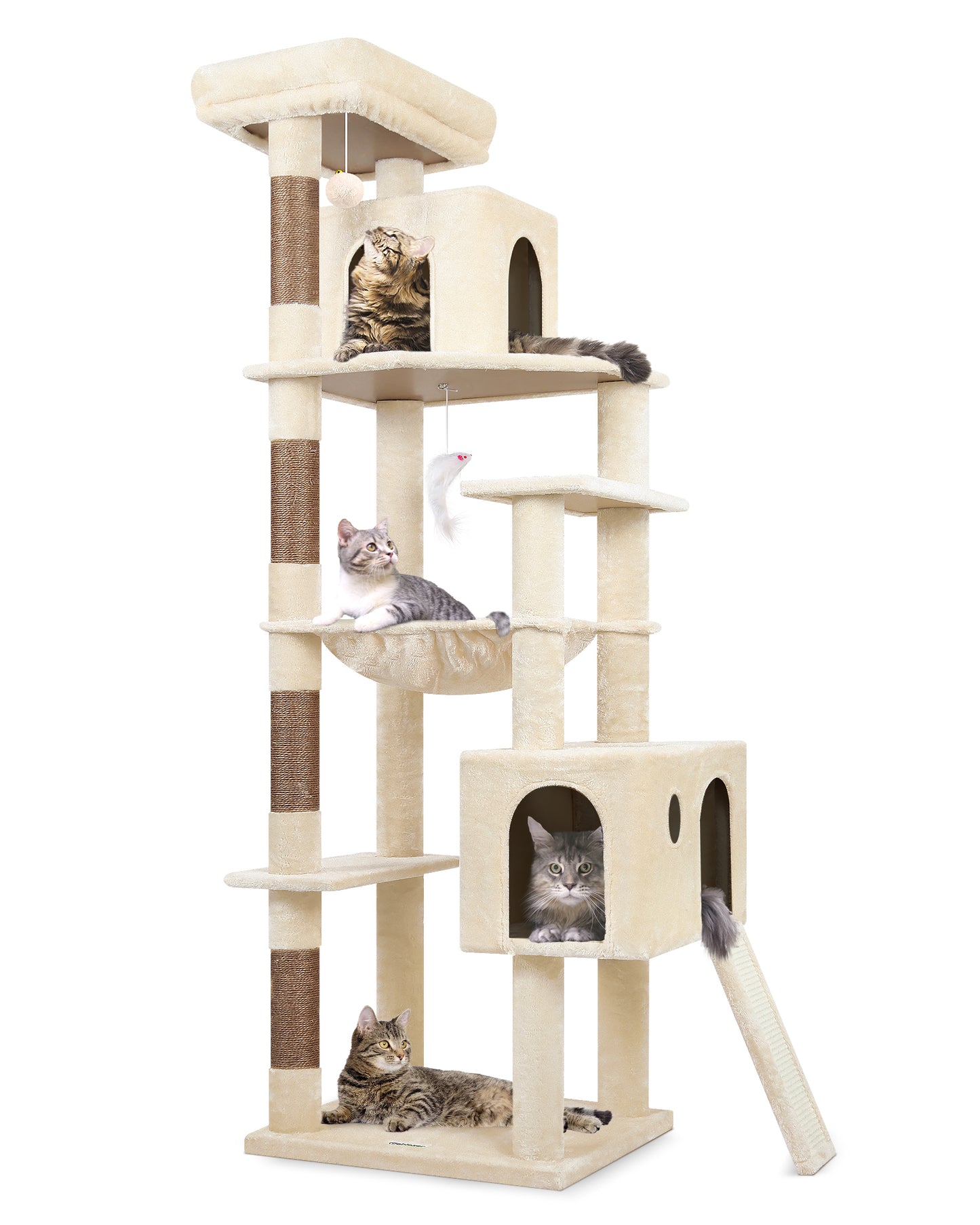 Globlazer Heavy Duty Cat Tree Tower, 70inch Sturdy Cat Tree for Indoor Cats Sturdy Large Cat Tower with Scratching Post and Scratching Board, Hammock, Cat Condo for Adult Cats Kittens, F70 Pro, Beige