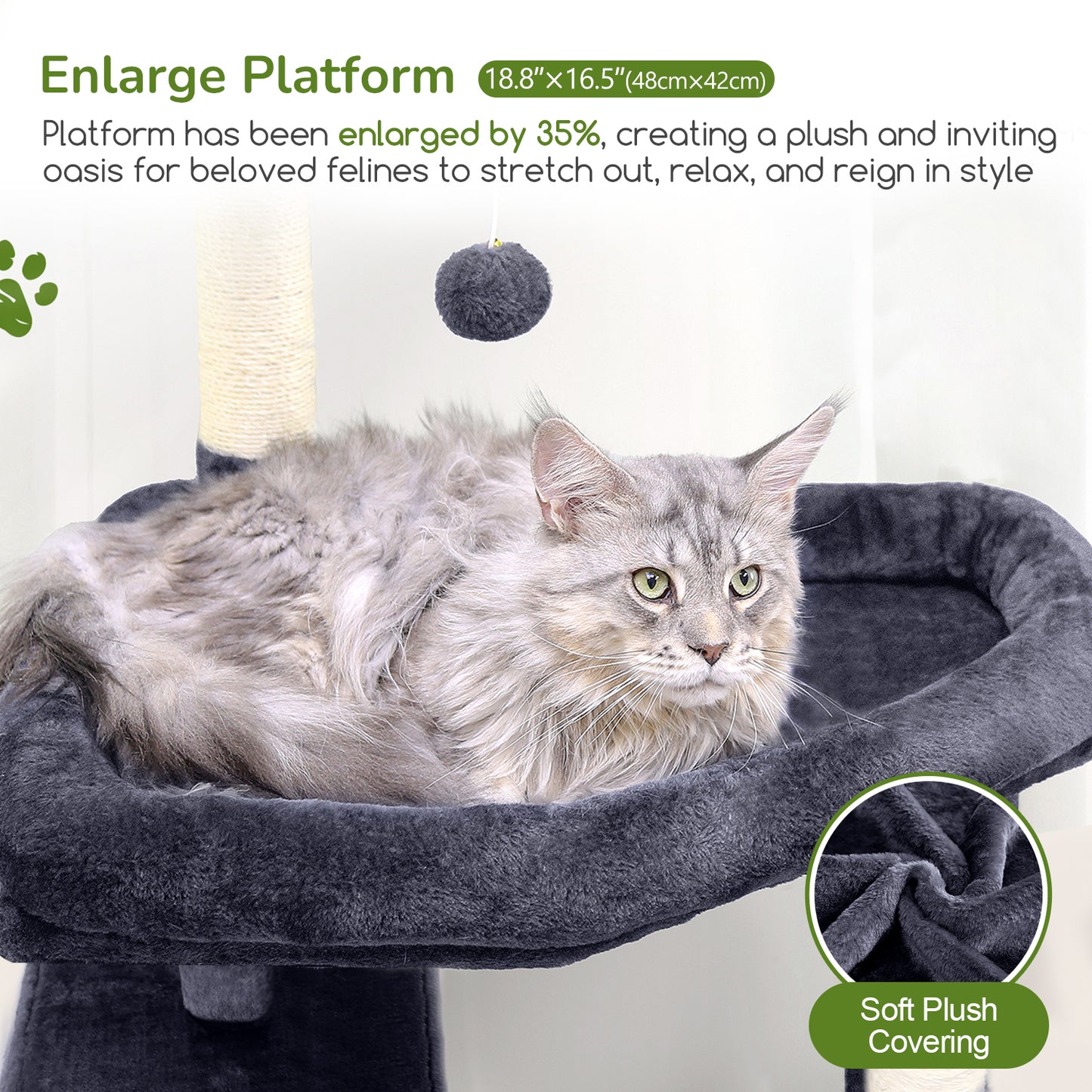 Globlazer Extra Large Platform Cat Tree, 65in Sturdy Cat Scratching Tree for Indoor Cats Large Adult, Big Cat Perch Tower with 3 Padded Perches, 6 Scratching Posts, Cat Condo, Hammock, S65, Dark Grey