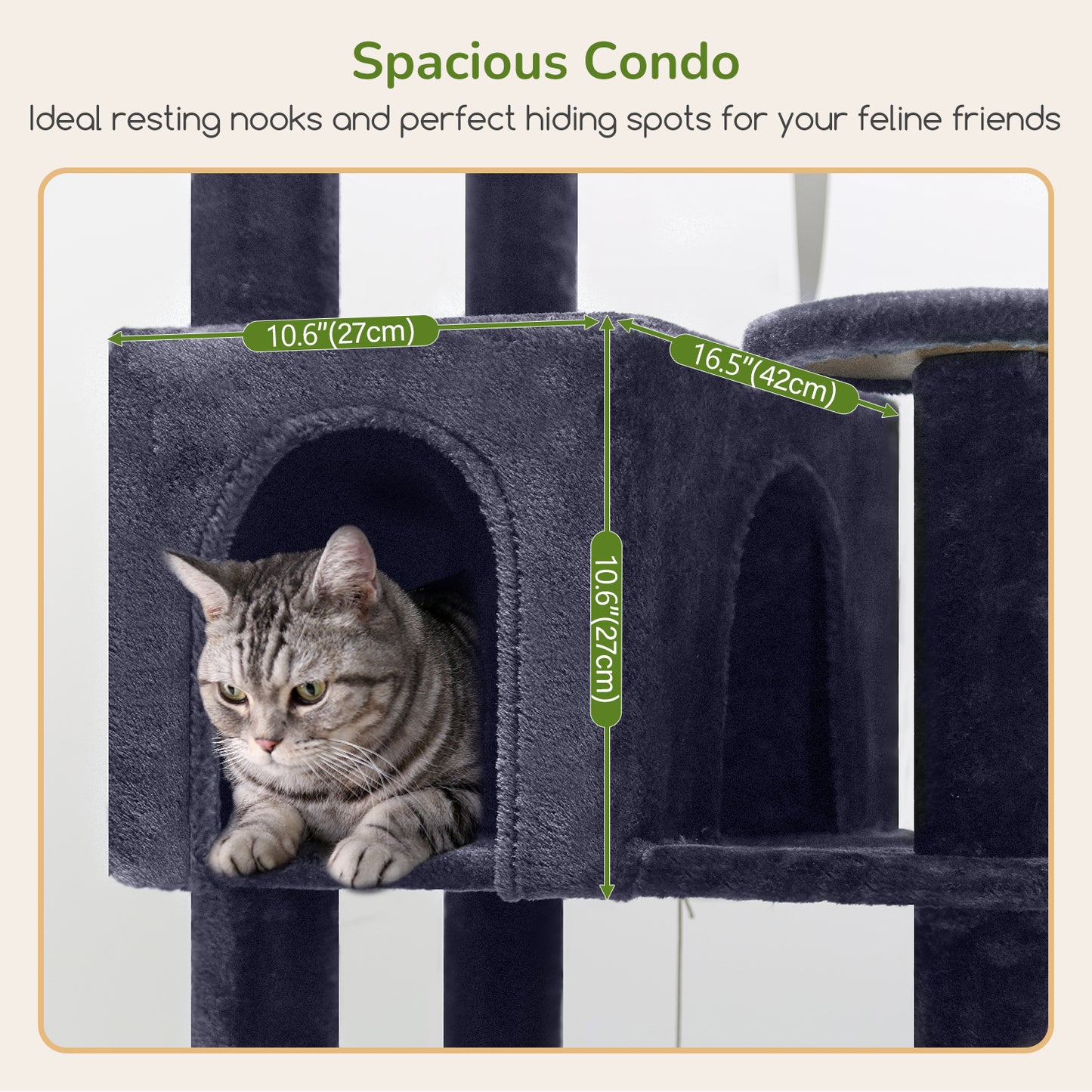 Globlazer Extra Large Platform Cat Tree, 65in Sturdy Cat Scratching Tree for Indoor Cats Large Adult, Big Cat Perch Tower with 3 Padded Perches, 6 Scratching Posts, Cat Condo, Hammock, S65, Dark Grey