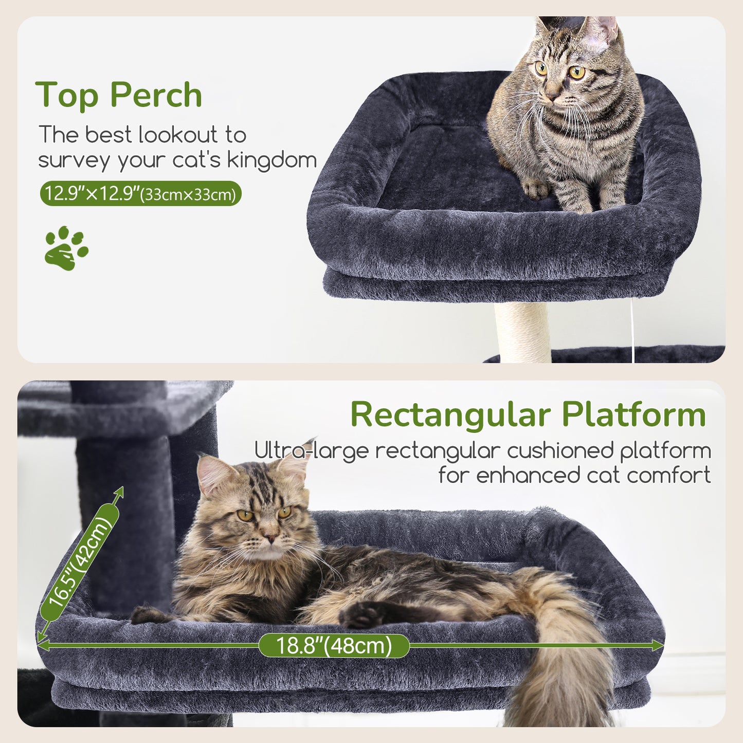 Globlazer Extra Large Platform Cat Tree, 65in Sturdy Cat Scratching Tree for Indoor Cats Large Adult, Big Cat Perch Tower with 3 Padded Perches, 6 Scratching Posts, Cat Condo, Hammock, S65, Dark Grey