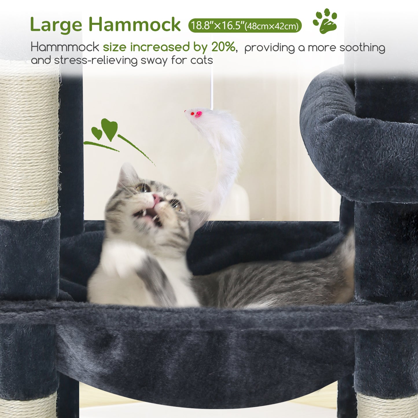 Globlazer Extra Large Platform Cat Tree, 65in Sturdy Cat Scratching Tree for Indoor Cats Large Adult, Big Cat Perch Tower with 3 Padded Perches, 6 Scratching Posts, Cat Condo, Hammock, S65, Dark Grey