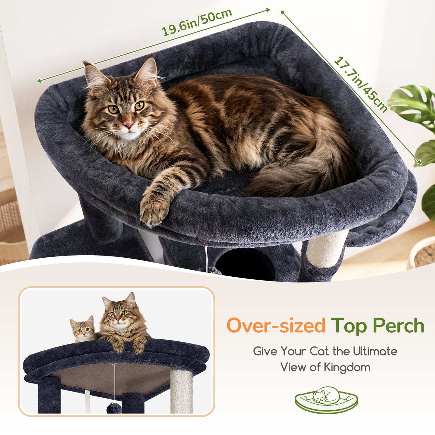 Globlazer Extra Tall Large Cat Tree, 84in Multi-Level Cat Climbing Tower for Indoor Cats Large Adult, Widened Condo with Scratch Board, 7 Scratching Posts, Padded Perch, Metal Basket, S84E, Dark Grey