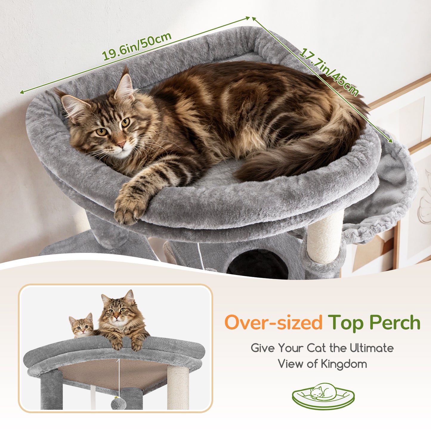 Globlazer Extra Tall Large Cat Tree, 84in Multi-Level Cat Climbing Tower for Indoor Cat Large Adult, Widened Condo with Scratch Board, 7 Scratching Posts, Padded Perch, Metal Basket, S84E, Light Grey