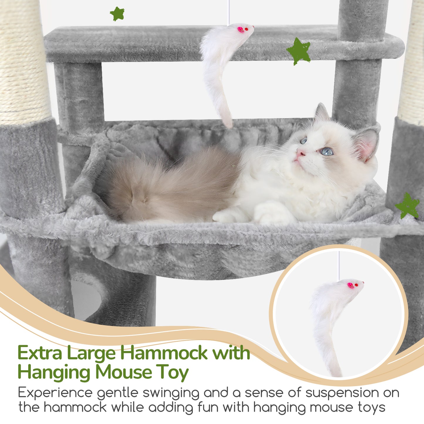 Globlazer Heavy Duty Cat Tree, 70 inch Sturdy Cat Tree for Indoor Cats Extra Large Cat Tower with Scratching Post, Hammock, Cat Condo for Adult Cats Kittens, F70 Pro, Light Grey