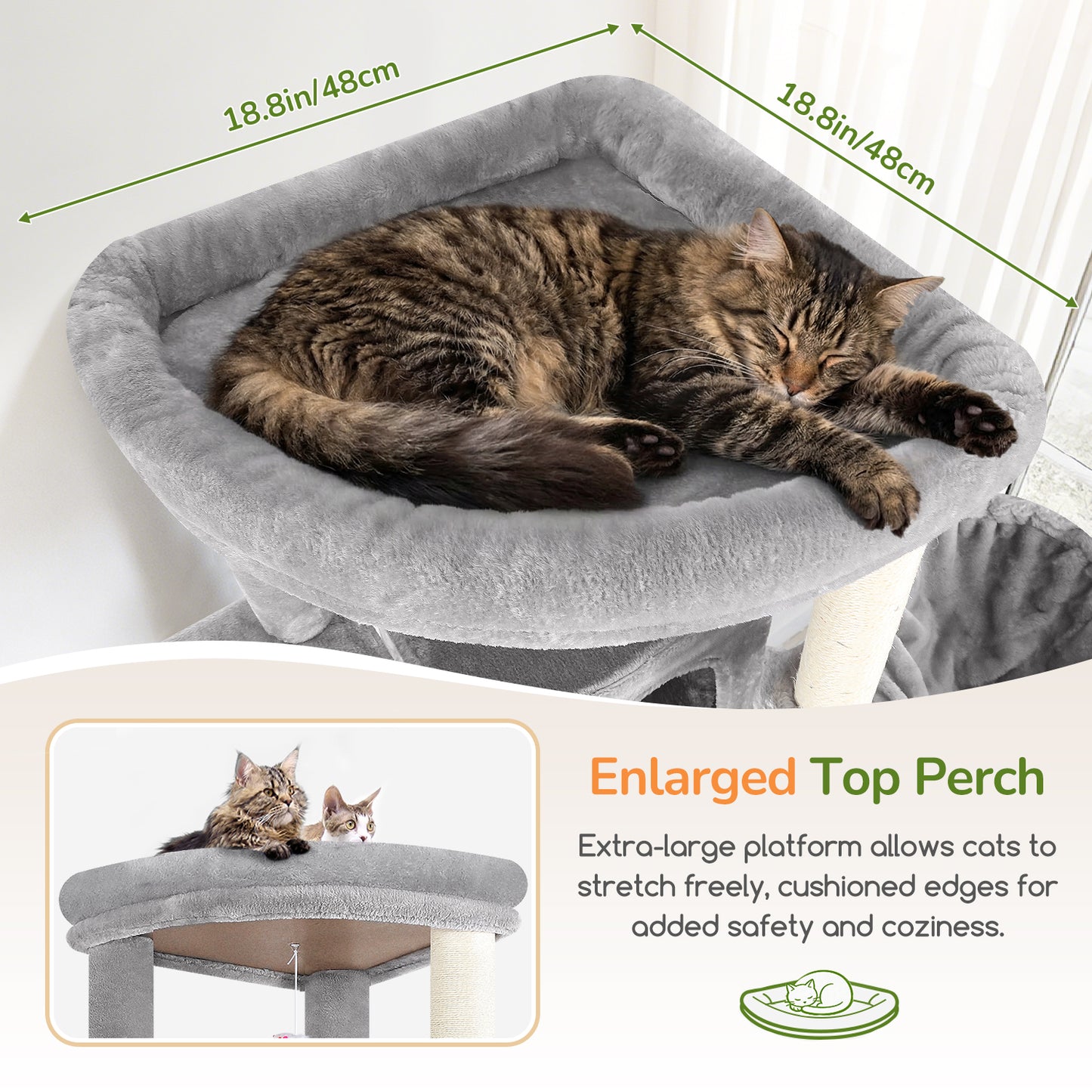 Globlazer Extra Large Cat Tree, 78 inch Sturdy Tall Cat Tree Tower for Indoor Multiple Large Adult Cats Kittens with 6 Scratching Posts, Enlarged Top Perch, 2 Padded Condos, S78G, Light Grey