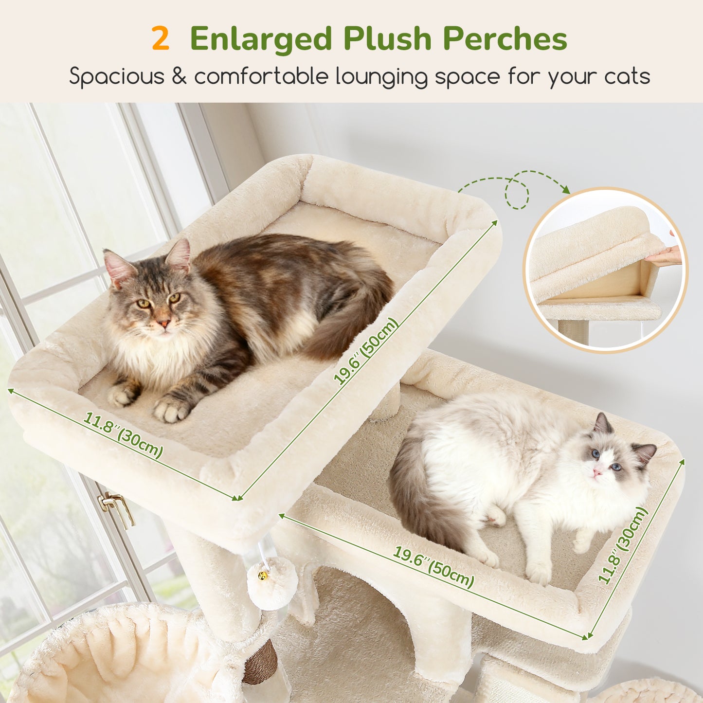 Globlazer Large Cat Tree Tower, 80inch XXL Tall Cat Tree for Multiple Indoor Cats Large Adult Kittens with Scratching Posts and Board, 3 Soft Baskets, 2 Plush Perches, 2 Cozy Condos, S80G, Beige