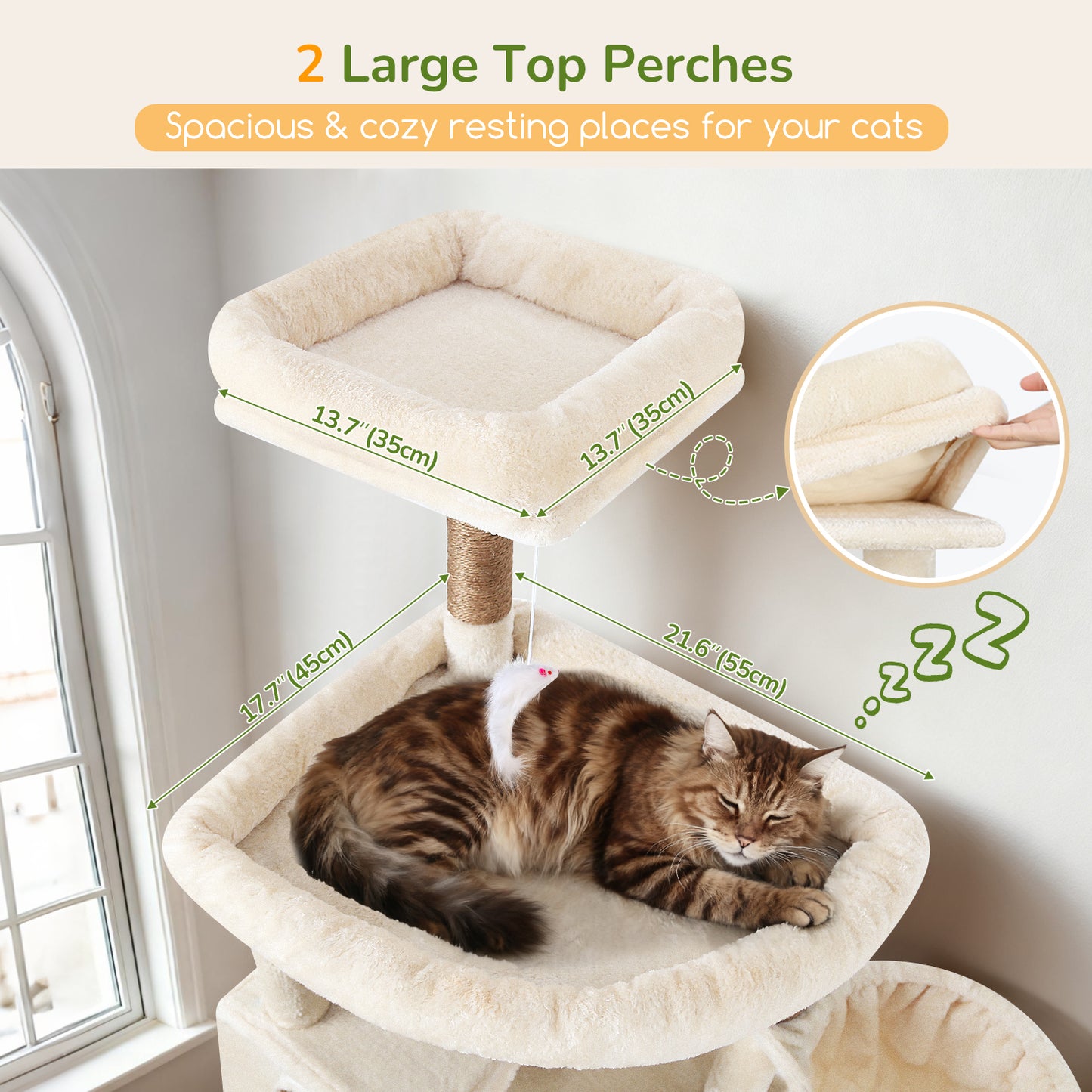 Globlazer Extra Large Cat Tree Tower, 82in Tall Heavy Duty Cat Tree for Indoor Cats Large Adult Big Cat Tower with 8 Scratching Posts, 2 Cat Condos, 2 Top Perches, 3 Hanging Baskets, S82, Beige
