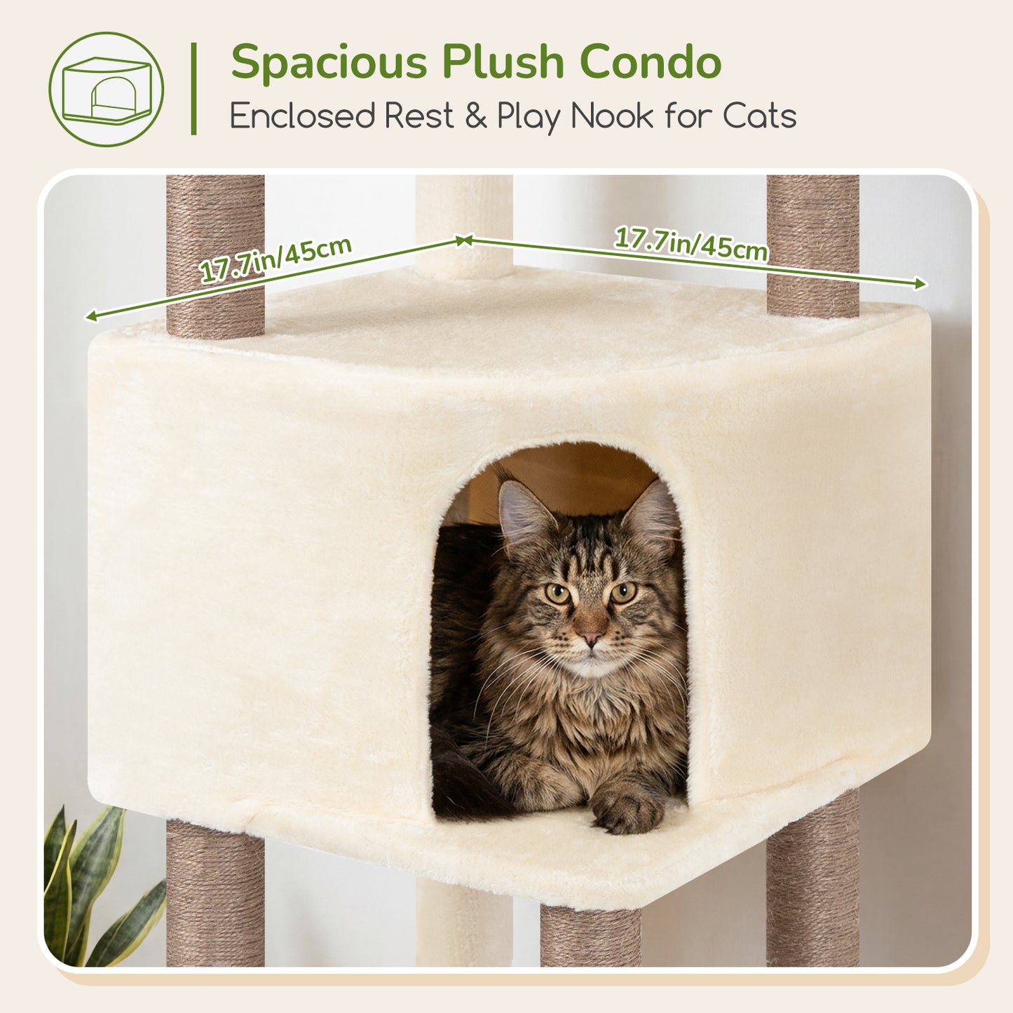 Globlazer Tall Cat Tree Tower for Large Adult Cats, Multi-Level Large 65 Inch Cat Scratching Tower with Hammock, 6 Scratching Posts, Basket and 2 Perches for Indoor Multiple Cats, F65D, Beige