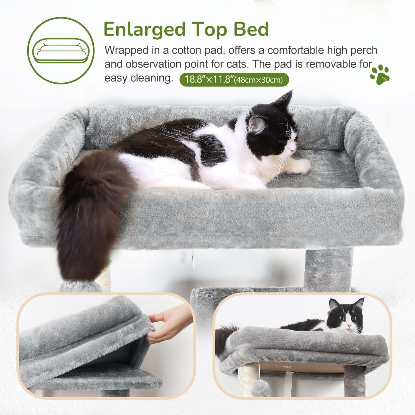 Globlazer Cat Tree Tower with 5 Scratching Post for Indoor Cats, 53inch Tall Plush Multi-Level Cat Climbing Tower Condo House with Large Hammock, Spacious Cat Cave, Padded Top Perch, F53, Light Gray