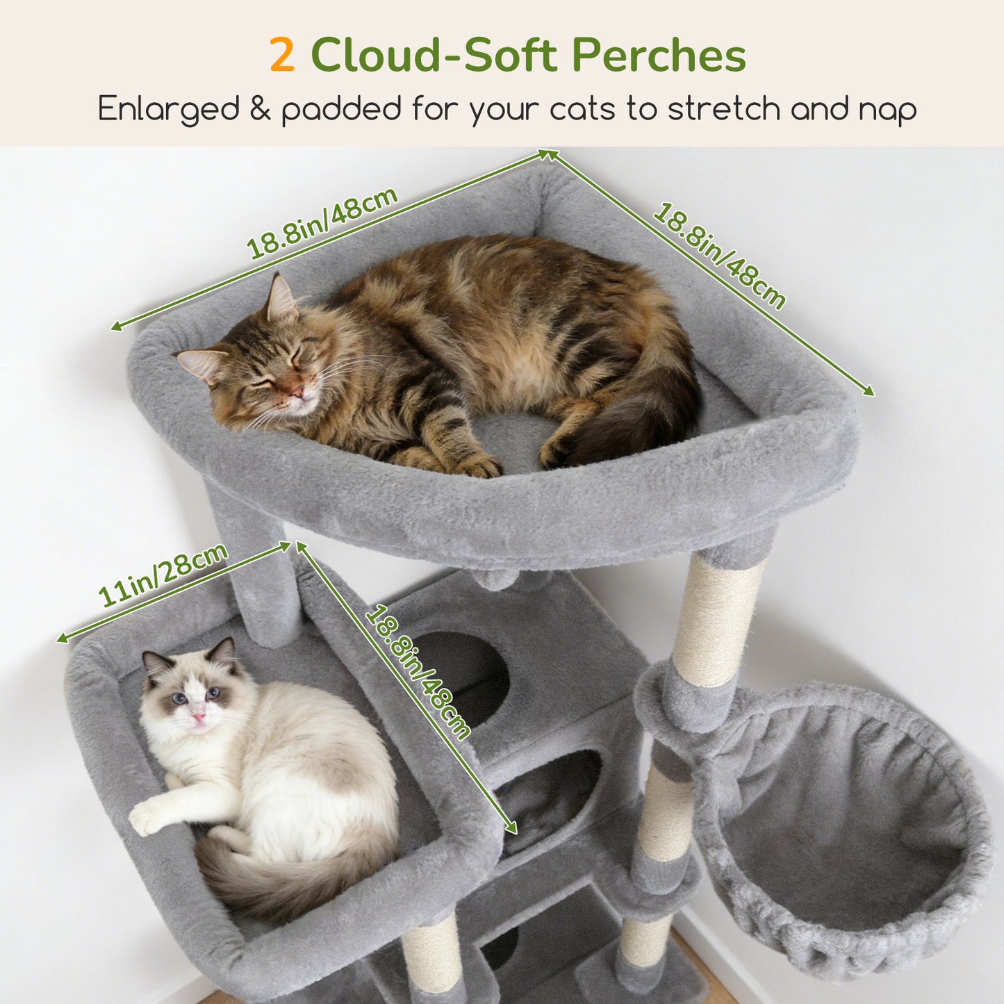 Globlazer Extra Large Heavy Duty Cat Tree, 80in Tall Sturdy Cat Tree Tower for Multiple Indoor Cats Large Adult with Scratching Posts, 2 Spacious Condos with Padding, 2 Soft Perches, S80C, Light Grey