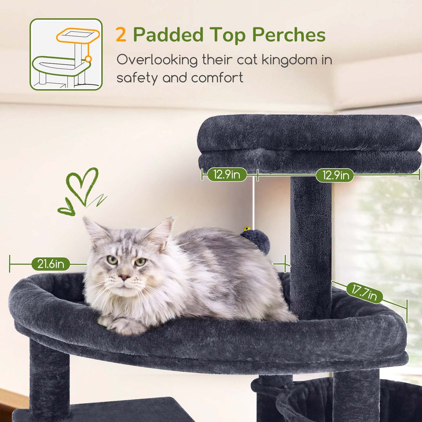 Globlazer Large Cat Tree Tower for Indoor Cats, Sturdy Heavy Duty Cat Condo with 3 Spacious Cat Houses, Oversized Top Perch and 6 Full Sisal Posts, Modern Cat Furniture for Large Cats, S80, Dark Grey