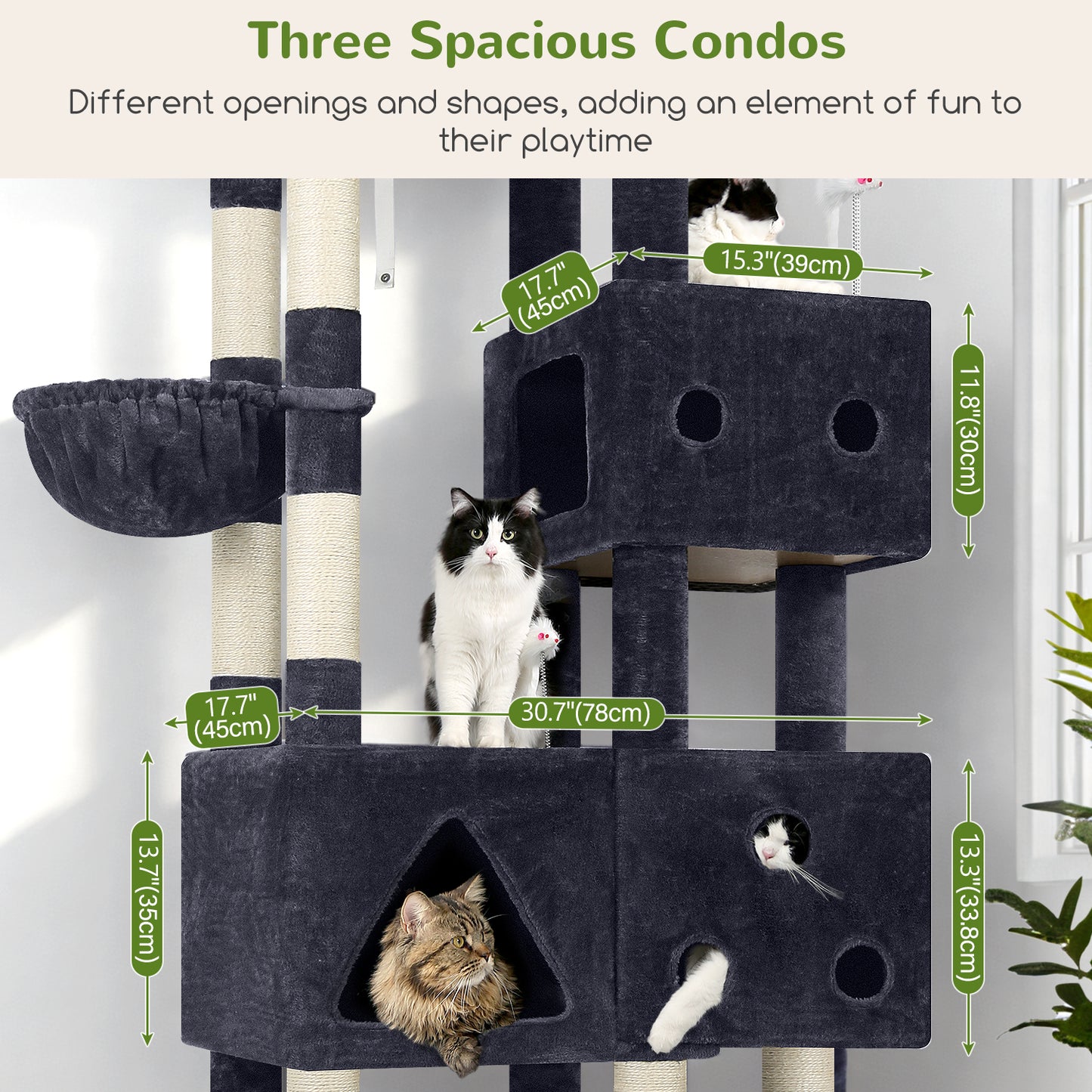 Globlazer Extra Large Cat Tower, 81-inch Tall Cat Tree for Big Cats 20 lbs, XXL Heavy Duty Cat Scratching Tower for Indoor Adult Cats with 3 Cat Condos, 8 Scratching Posts, F81, Dark Grey