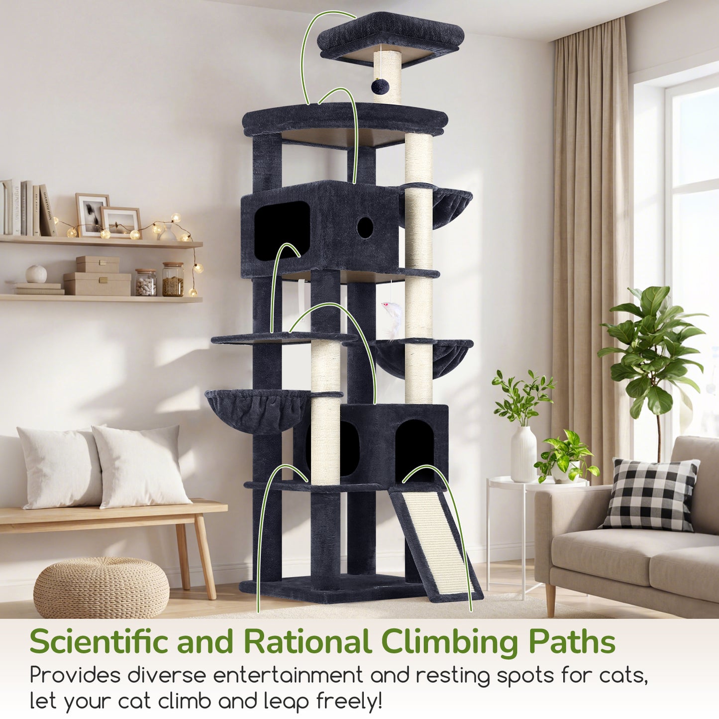 Globlazer Giant Cat Tree, 83 Inch Heavy Duty Tall Cat Tower with 7 Scratching Posts, Multi-Level Large Cat Condo for Indoor Cats Large Adult, 2 Perchs, 3 Sturdy Baskets, Cat Toys, F83C, Dark Grey