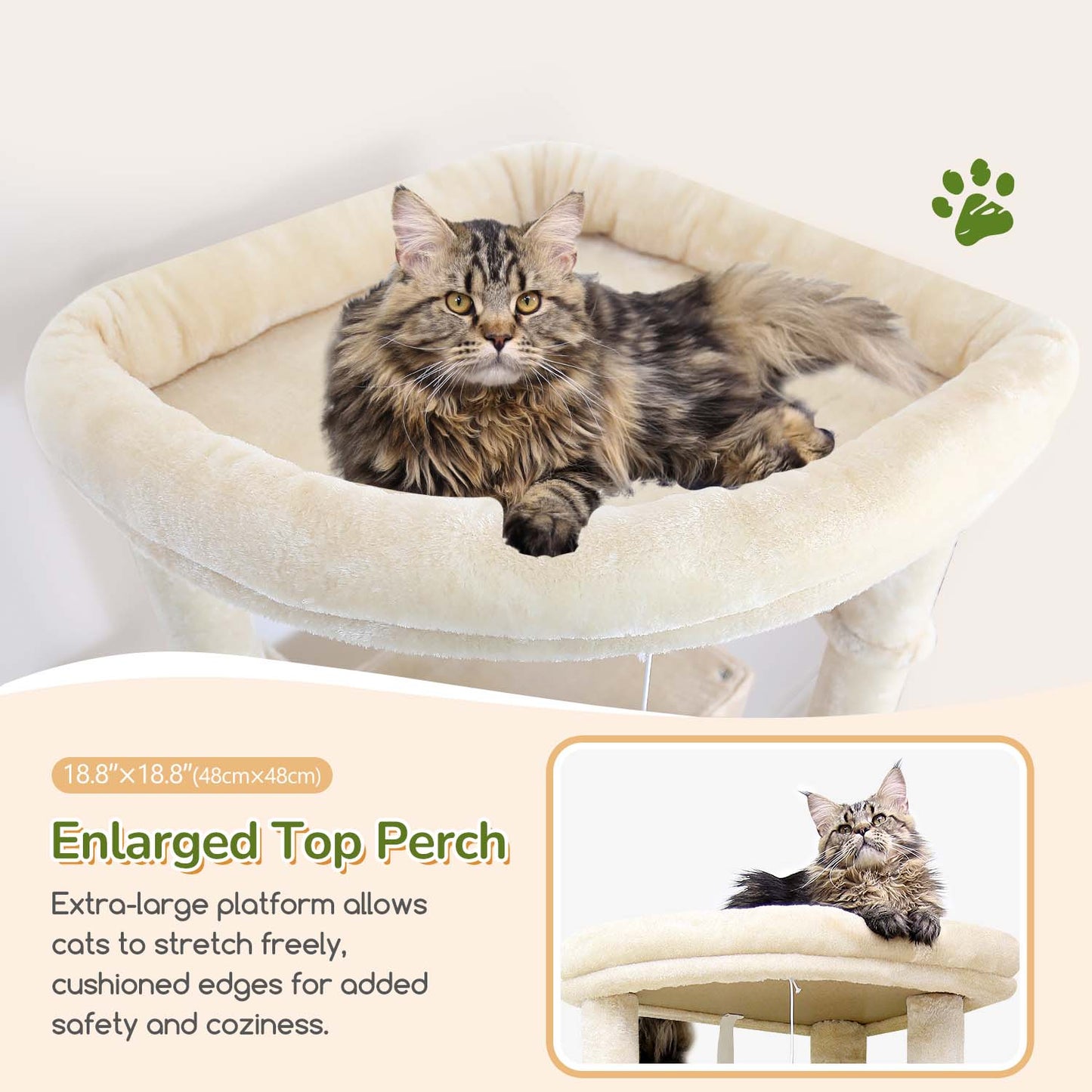 Globlazer Extra Large Cat Tree Tower for Indoor Cats, 74inch Tall Cat Tree Tower for Large Cats Adult with 5 Scratching Posts, 2 Spacious Condos, 2 Big Hanging Baskets, Enlarged Perch, S74, Beige