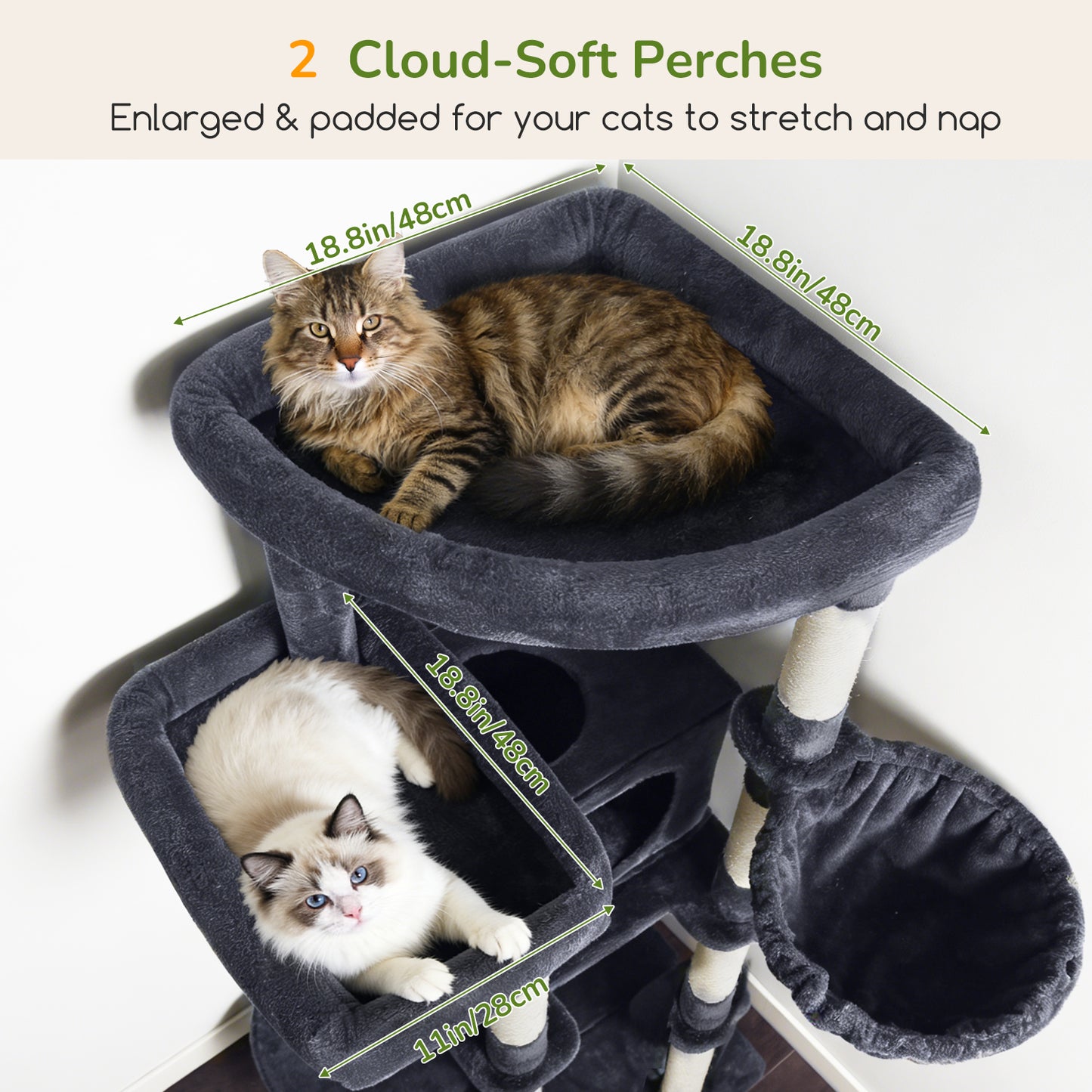 Globlazer Extra Large Heavy Duty Cat Tree, 80in Tall Sturdy Cat Tree Tower for Multiple Indoor Cats Large Adult with Scratching Posts, 2 Spacious Condos with Padding, 2 Soft Perches, S80C, Dark Grey