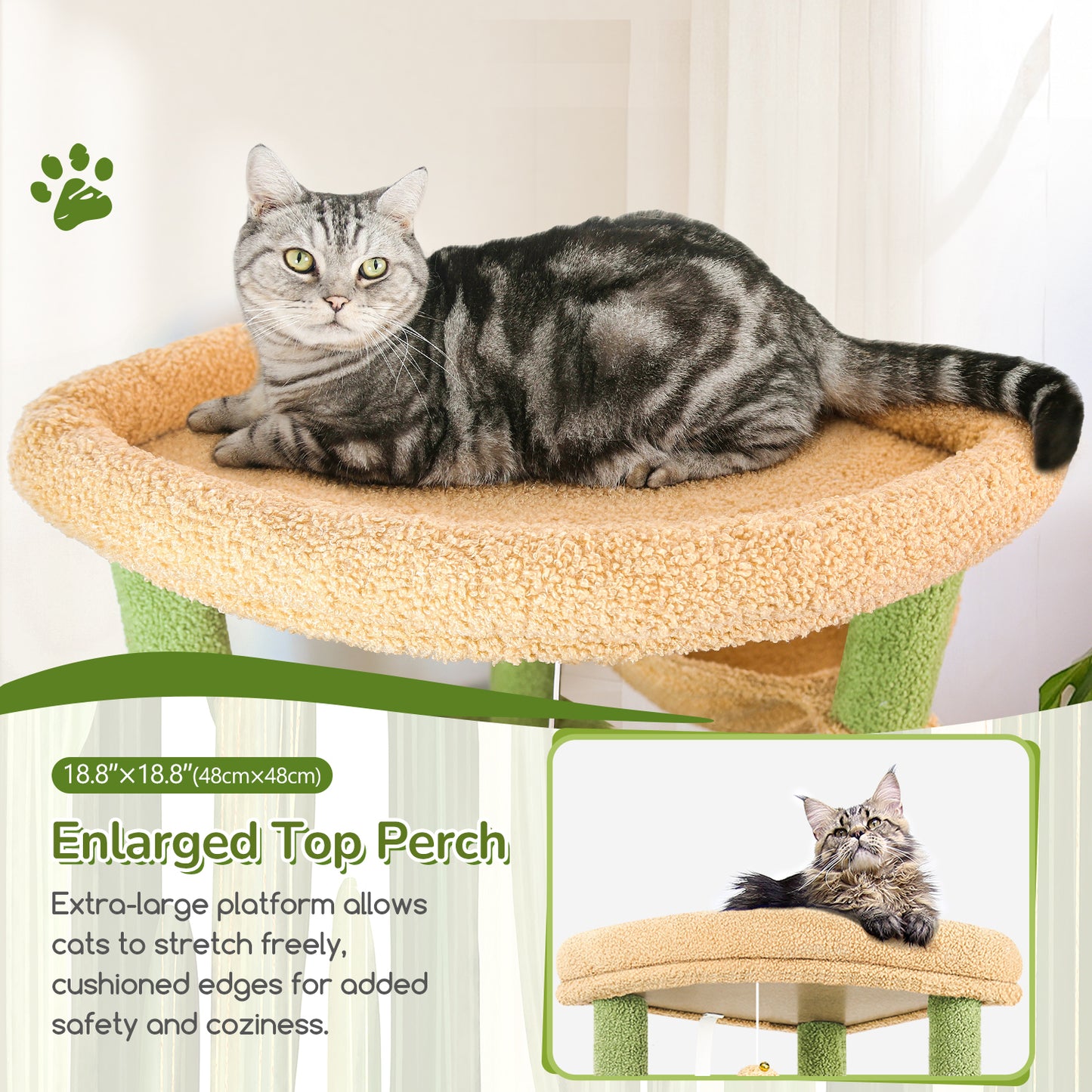 Globlazer Large Cactus Cat Tree Tower for Indoor Cats, 74in Tall Cat Tree for Large Cats Adult with 5 Scratching Posts, 2 Spacious Condo Houses, 2 Big Hanging Baskets, Enlarged Perch, S74, Dark Grey