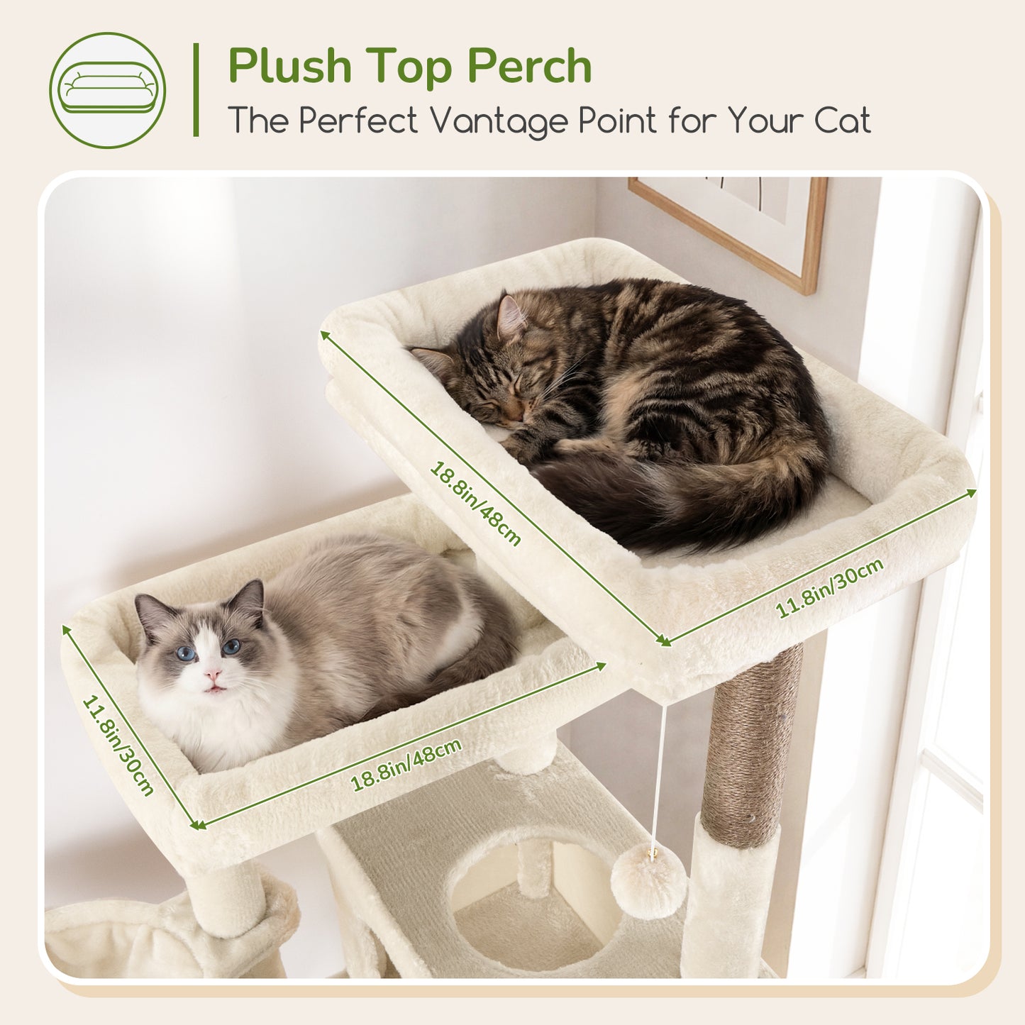 Globlazer Tall Cat Tower 77 inch Extra Large Cat Tree House for Indoor Cats Large Adults Kittens Cat Climbing Tower with 5 Scratching Posts, 2 Cat Condos, 2 Platforms, S77D, Beige