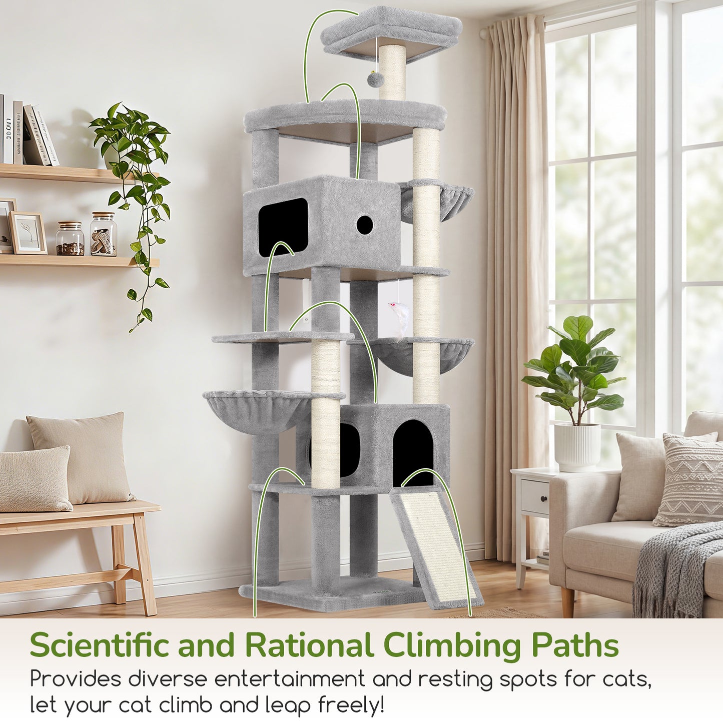 Globlazer Giant Cat Tree, 83 Inch Heavy Duty Tall Cat Tower with 7 Scratching Posts, Multi-Level Large Cat Condo for Indoor Cats Large Adult , 2 Perchs, 3 sturdy Baskets, Cat Toys, F83C, Light Grey