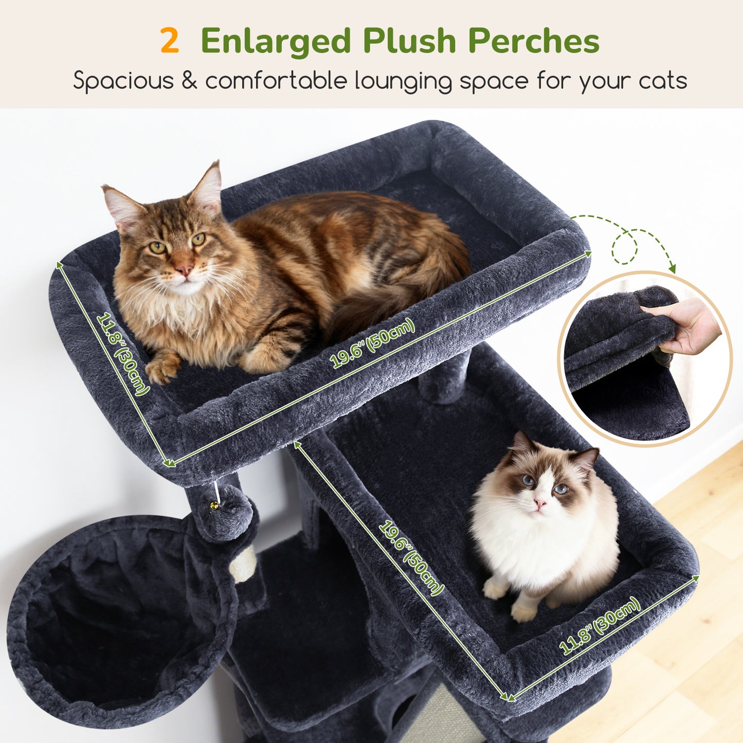 Globlazer Large Cat Tree Tower, 80inch XXL Tall Cat Tree for Multiple Indoor Cats Large Adult Kittens with Scratching Posts and Board, 3 Soft Baskets, 2 Plush Perches, 2 Cozy Condos, S80G, Dark Grey