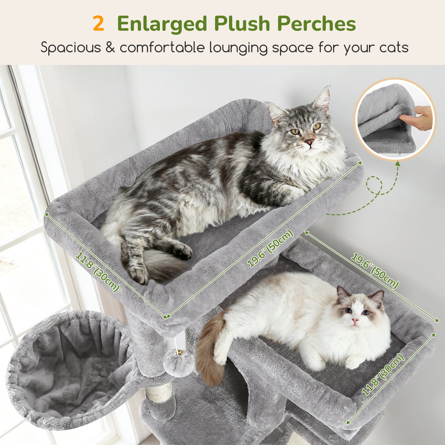 Globlazer Large Cat Tree Tower, 80inch XXL Tall Cat Tree for Multiple Indoor Cats Large Adult Kittens with Scratching Posts and Board, 3 Soft Baskets, 2 Plush Perches, 2 Cozy Condos, S80G, Light Grey