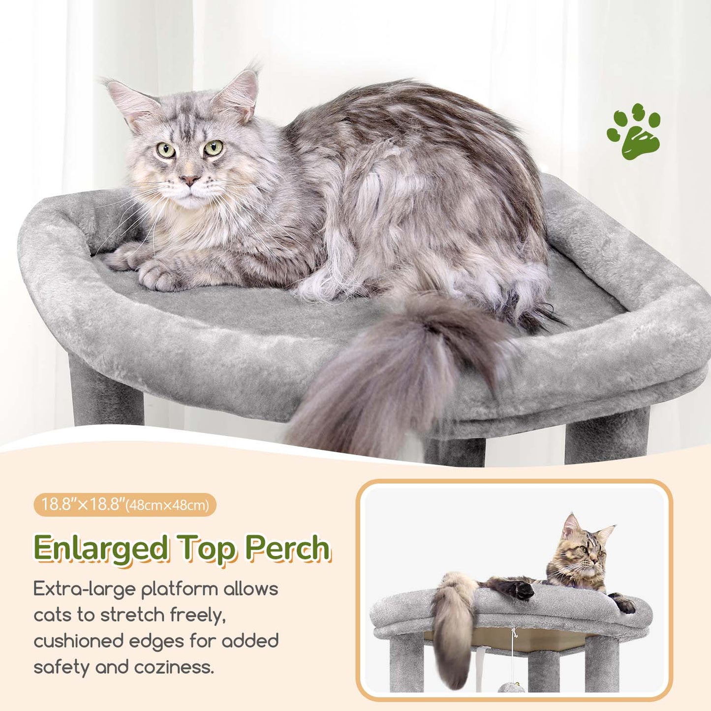 Globlazer Extra Large Cat Tree Tower for Indoor Cats, 74inch Tall Cat Tree Tower for Large Cats Adult with 5 Scratching Posts, 2 Spacious Condos, 2 Big Hanging Baskets, Enlarged Perch, S74, Light Grey