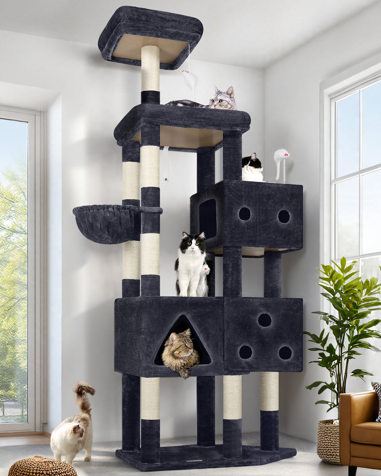 Globlazer Extra Large Cat Tower, 81-inch Tall Cat Tree for Big Cats 20 lbs, XXL Heavy Duty Cat Scratching Tower for Indoor Adult Cats with 3 Cat Condos, 8 Scratching Posts, F81, Dark Grey