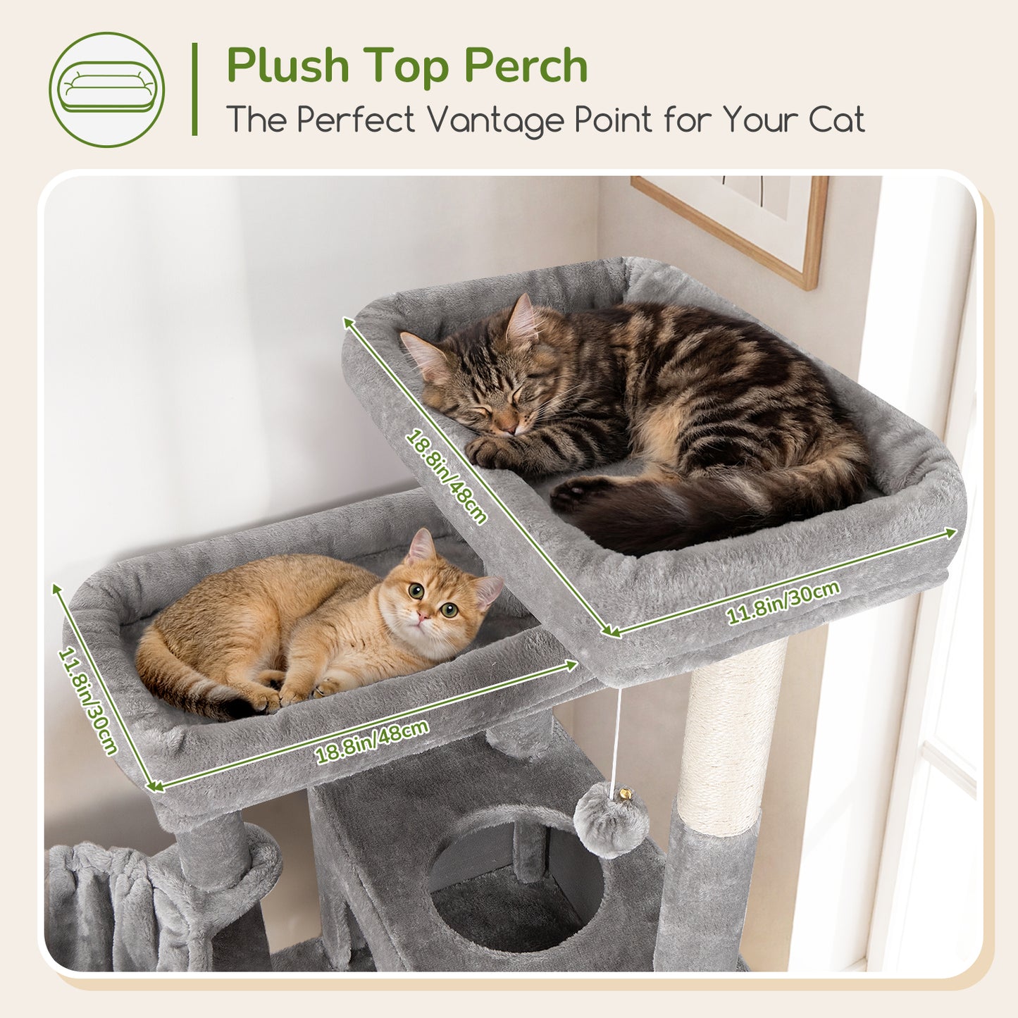 Globlazer Tall Cat Tower 77 inch Extra Large Cat Tree House for Indoor Cats Large Adults Kittens Cat Climbing Tower with 5 Scratching Posts, 2 Cat Condos, 2 Platforms, S77D, Light Grey