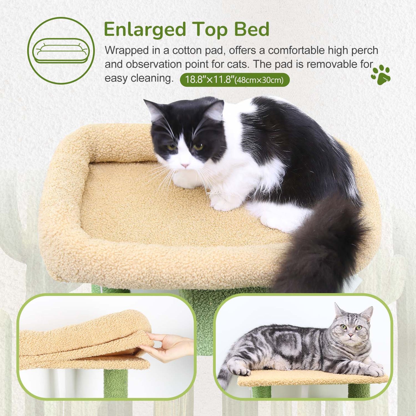 Globlazer Cactus Cat Tree Tower with 5 Scratching Post for Indoor Cats, 53inch Tall Plush Multi-Level Cat Climbing Tower Condo House with Large Hammock, Spacious Cat Cave, Padded Top Perch, F53, Green