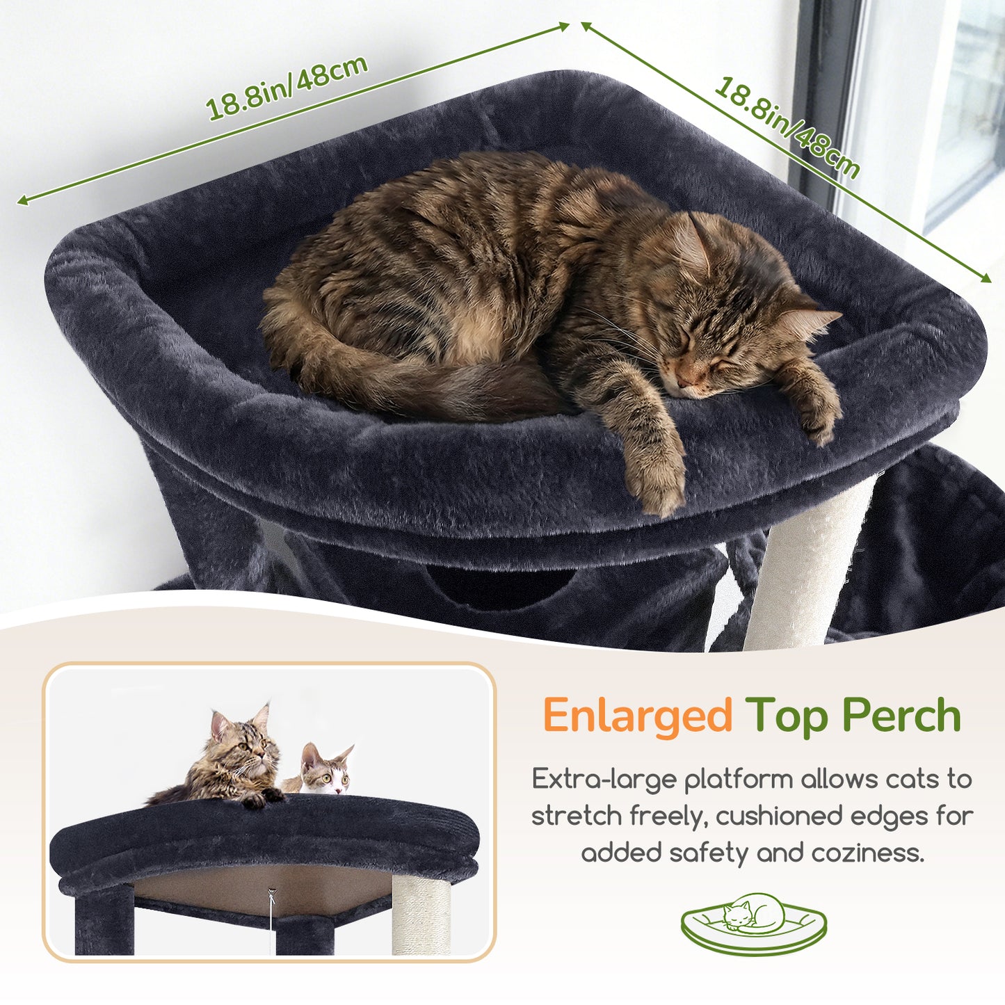 Globlazer Extra Large Cat Tree, 78 inch Sturdy Tall Cat Tree Tower for Indoor Multiple Large Adult Cats Kittens with 6 Scratching Posts, Enlarged Top Perch, 2 Padded Condos, S78G, Dark Grey