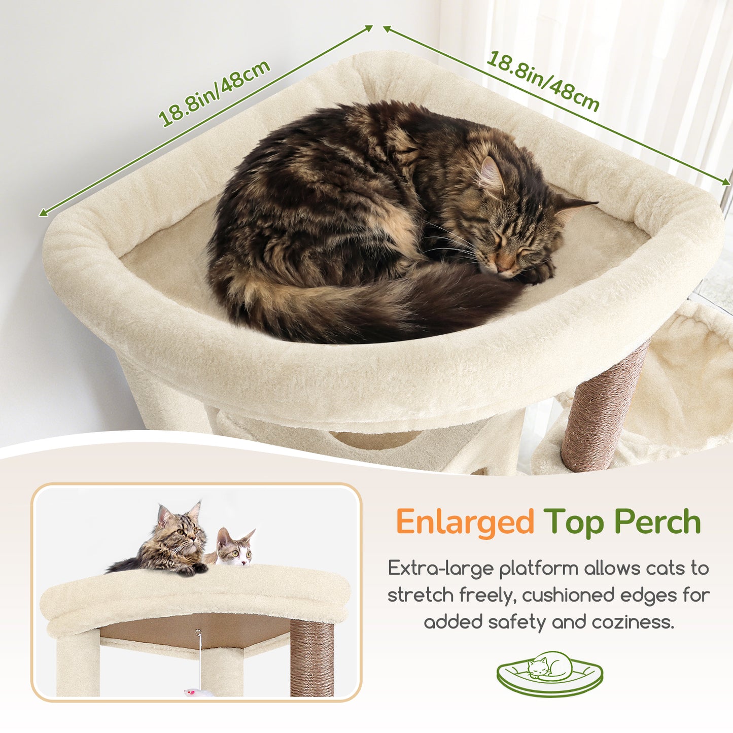 Globlazer Extra Large Cat Tree, 78 inch Sturdy Tall Cat Tree Tower for Indoor Multiple Large Adult Cats Kittens with 6 Scratching Posts, Enlarged Top Perch, 2 Padded Condos, S78G, Beige