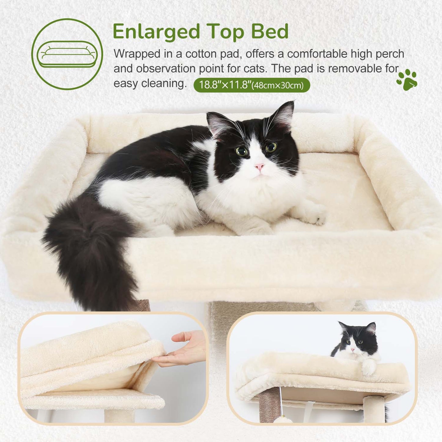 Globlazer Cat Tree Tower with 5 Scratching Posts for Indoor Cats, 53inch Tall Plush Multi-Level Cat Climbing Tower Condo House with Large Hammock, Spacious Cat Cave, Padded Top Perch, F53, Beige