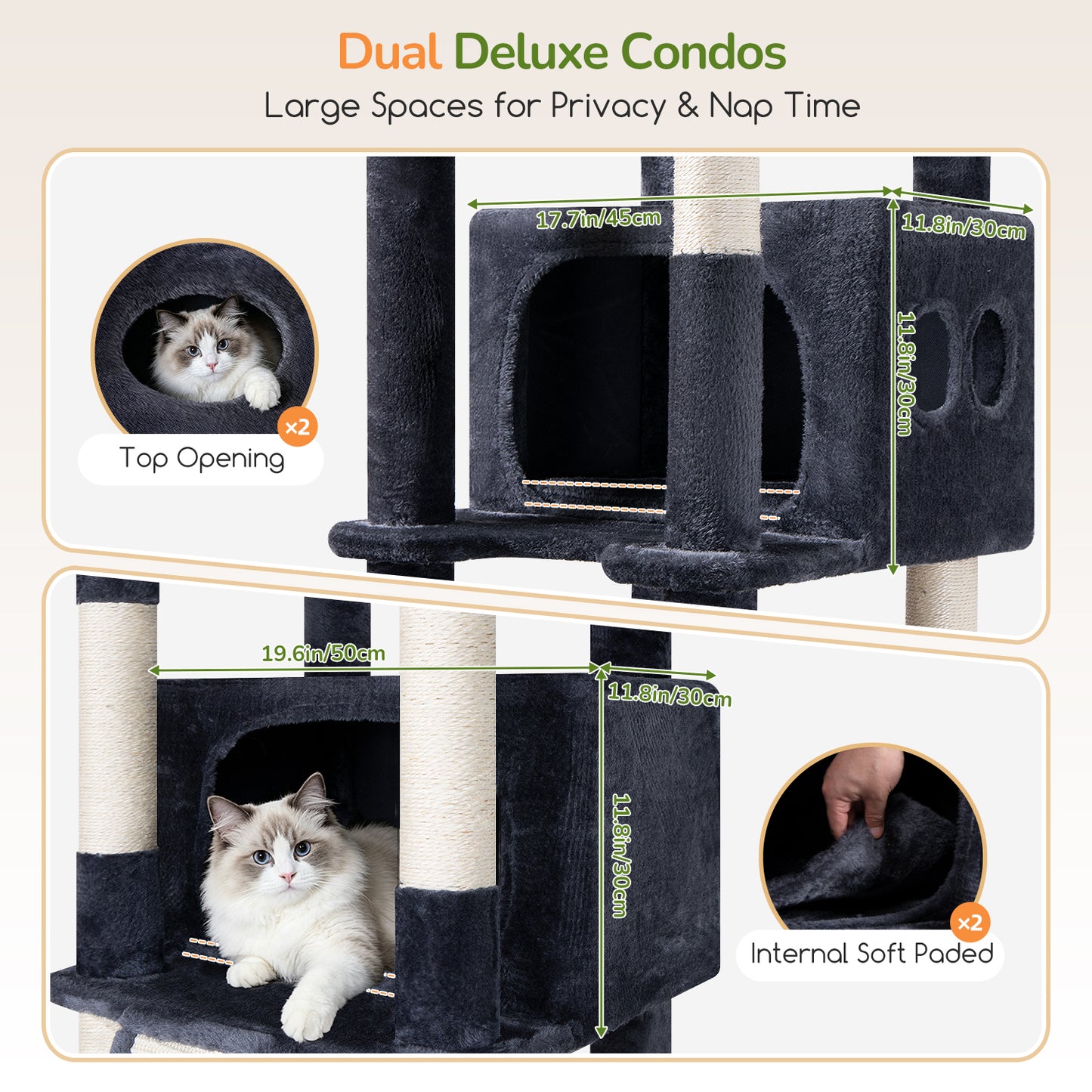 Globlazer Extra Tall Large Cat Tree, 84in Multi-Level Cat Climbing Tower for Indoor Cats Large Adult, Widened Condo with Scratch Board, 7 Scratching Posts, Padded Perch, Metal Basket, S84E, Dark Grey