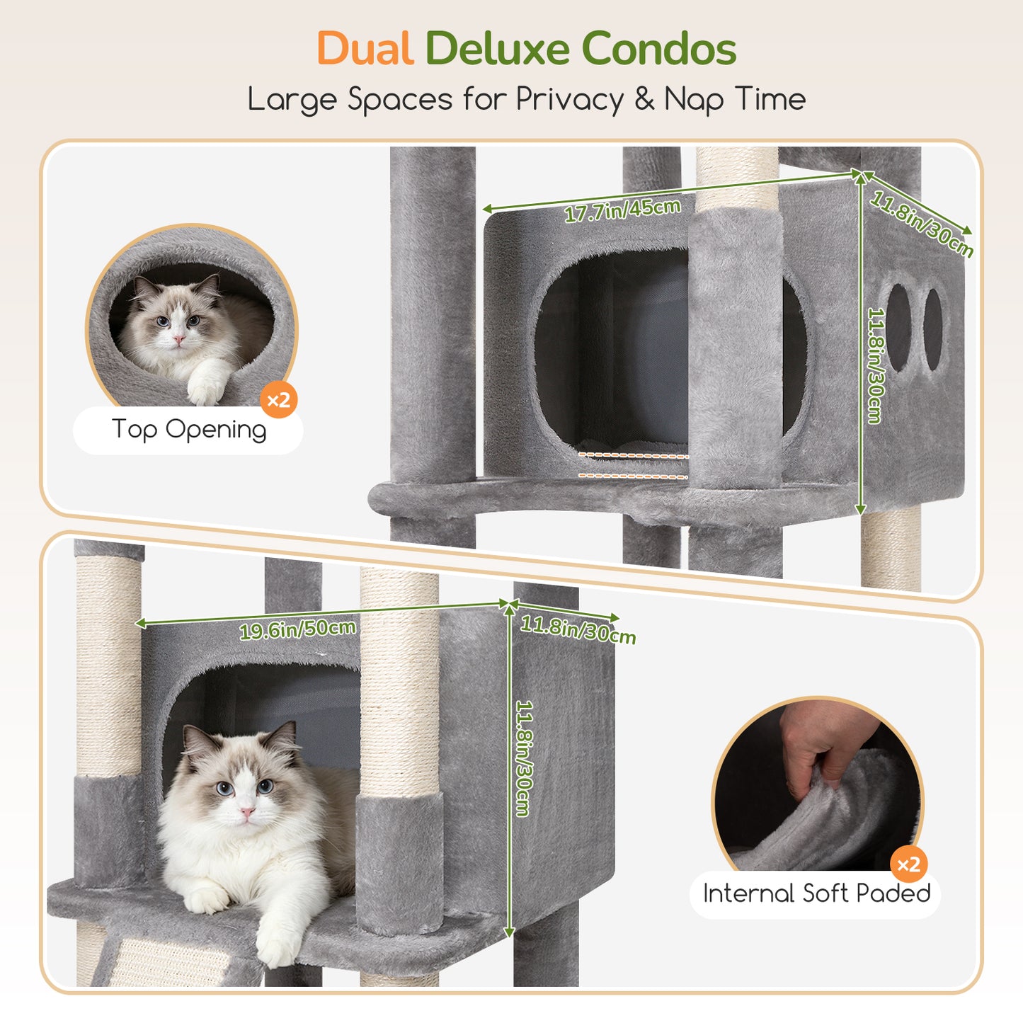 Globlazer Extra Tall Large Cat Tree, 84in Multi-Level Cat Climbing Tower for Indoor Cat Large Adult, Widened Condo with Scratch Board, 7 Scratching Posts, Padded Perch, Metal Basket, S84E, Light Grey