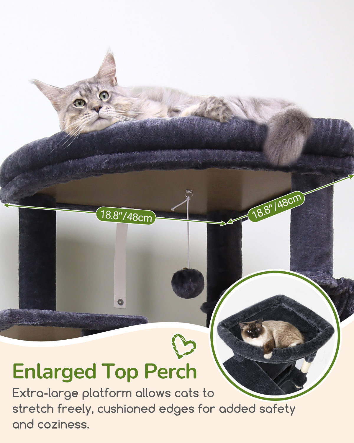Globlazer Extra Large Cat Tree Tower for Indoor Cats, 74inch Tall Cat Tree Tower for Large Cats Adult with 5 Scratching Posts, 2 Spacious Condos, 2 Big Hanging Baskets, Enlarged Perch, S74, Dark Grey