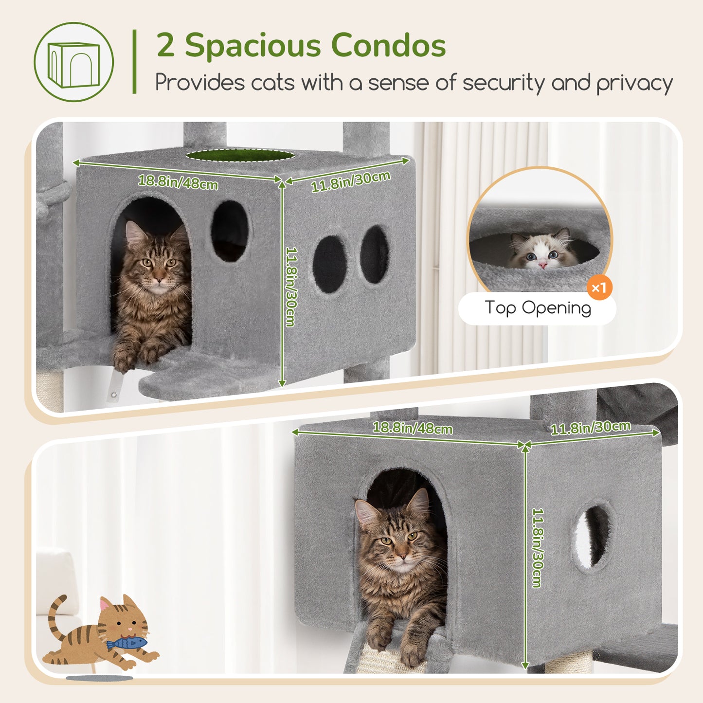 Globlazer Tall Cat Tower 77 inch Extra Large Cat Tree House for Indoor Cats Large Adults Kittens Cat Climbing Tower with 5 Scratching Posts, 2 Cat Condos, 2 Platforms, S77D, Light Grey