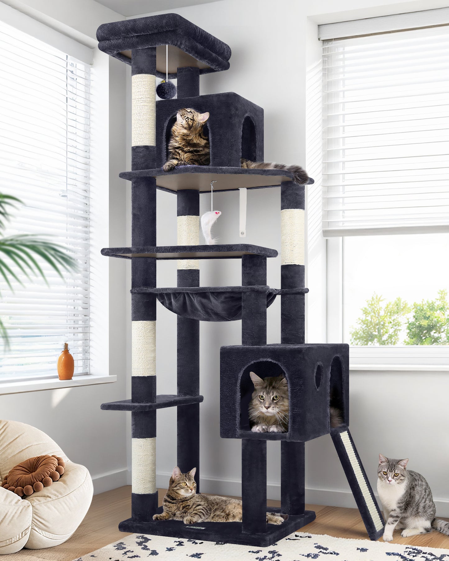 Globlazer Heavy Duty Cat Tree, 70 inch Sturdy Cat Tree for Indoor Cats Extra Large Cat Tower with Scratching Post, Hammock, Cat Condo for Adult Cats Kittens, F70 Pro, Dark Grey