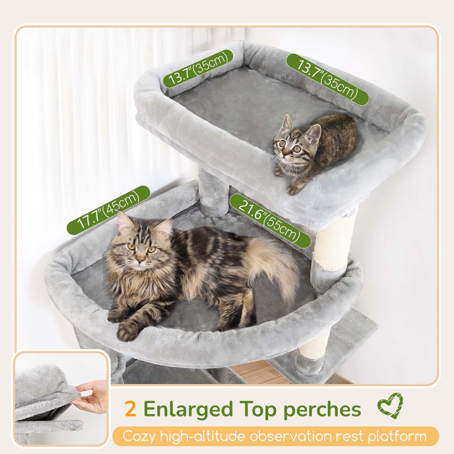 Globlazer Cat Tree Tower for Indoor Cats Large Adult, 70in Tall Cat Tree with 2 Spacious Cat Condos, 2 Top Perches and 5 Scratching Posts, Expandable Cat Tower, Use Alone or Combine, F70E, Light Gray