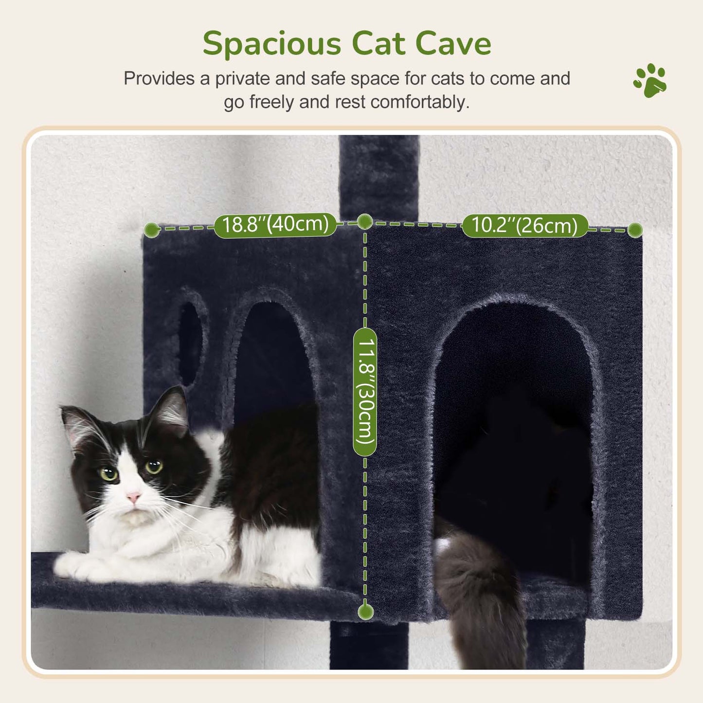 Globlazer Cat Tree Tower with 5 Scratching Posts for Indoor Cats, 53inch Tall Plush Multi-Level Cat Climbing Tower Condo House with Large Hammock, Spacious Cat Cave, Padded Top Perch, F53, Dark Gray