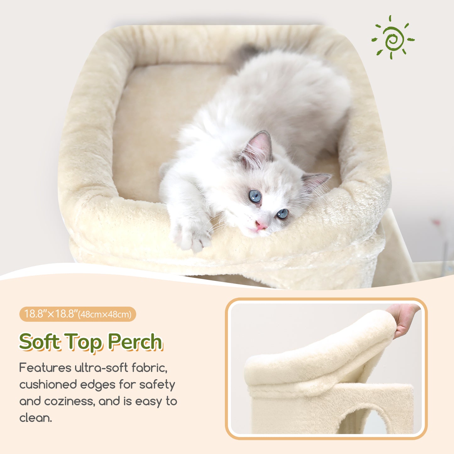 Globlazer Cat Tree Tower for Indoor Cats, 52in Multi-Level Heavy Duty Cat Tower with 4 Scratching Posts, Ladder, Sturdy Cat Tree with 3 Cat Condos for Adult Cats Kittens, Hanging Basket, F52B, Beige