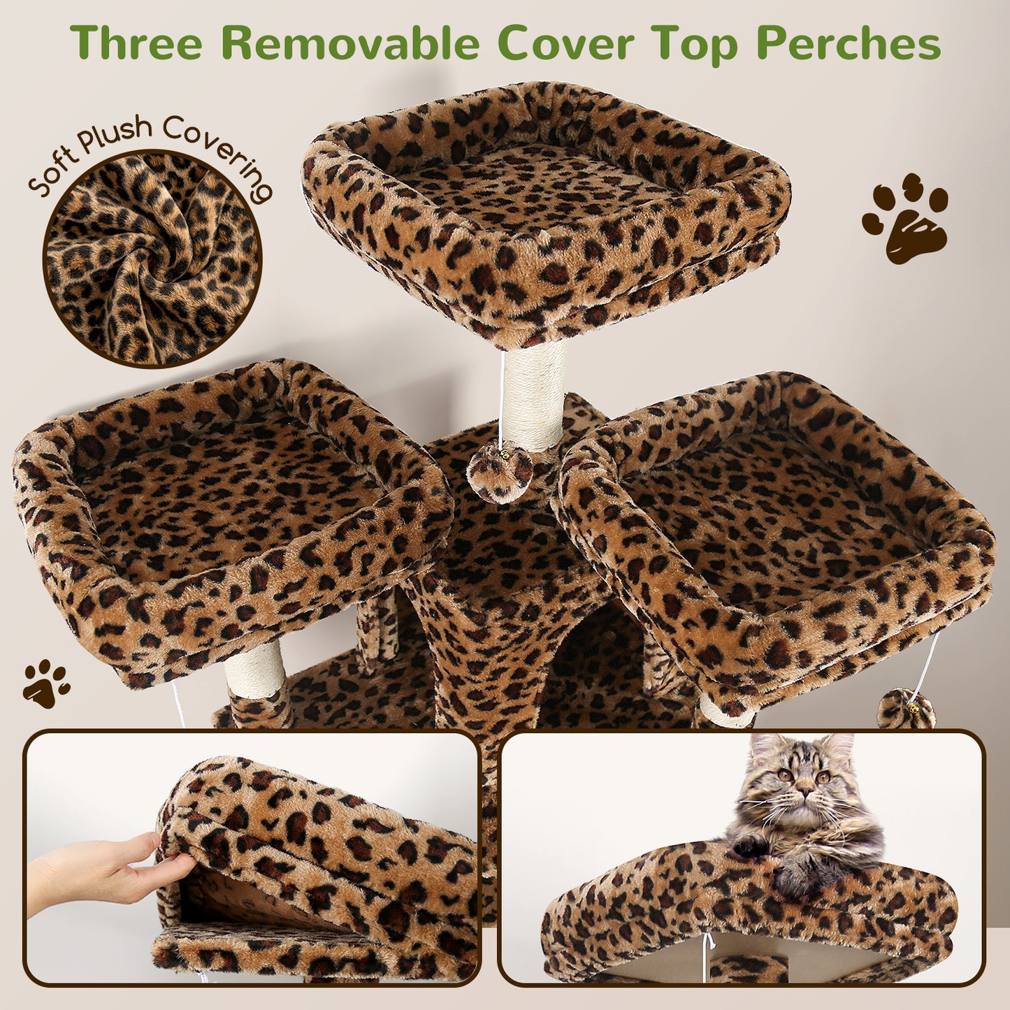 Globlazer Big Cat Tower for Indoor Cats, 80inch Cat Tower for Multiple Adult Cats XXL Cat Tree with 9 Scratching Posts, Hammock, 3 Perches, 2 Condos, 2 Hanging Basket, F80, Leopard Print