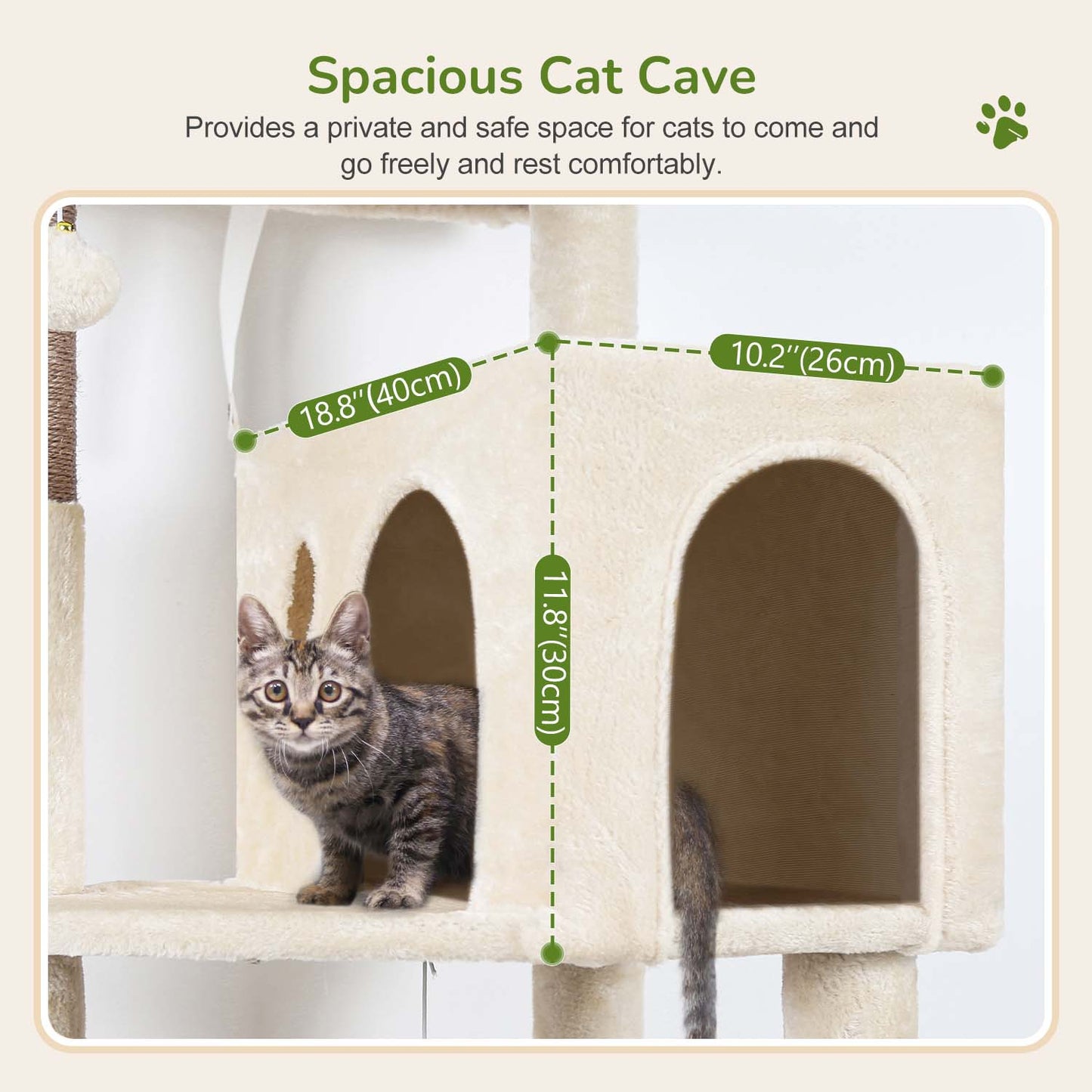 Globlazer Cat Tree Tower with 5 Scratching Posts for Indoor Cats, 53inch Tall Plush Multi-Level Cat Climbing Tower Condo House with Large Hammock, Spacious Cat Cave, Padded Top Perch, F53, Beige