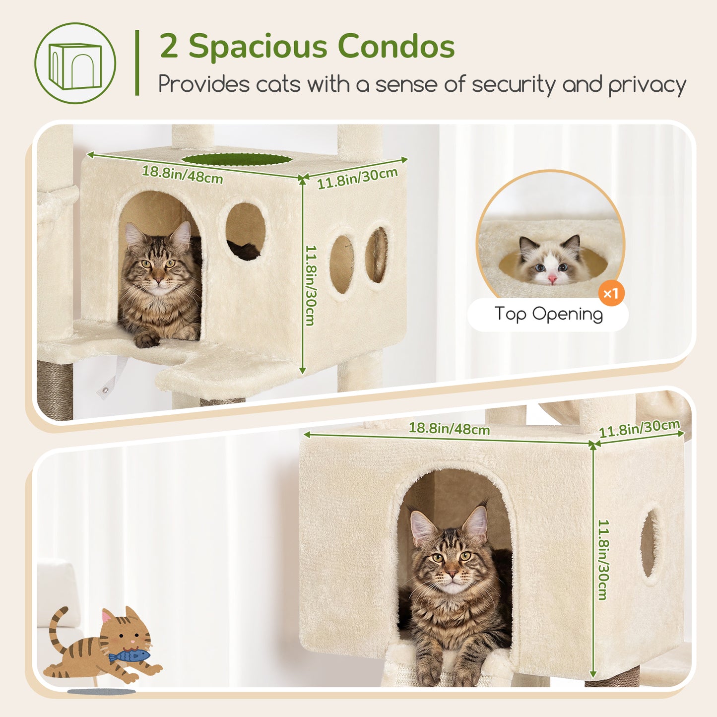 Globlazer Tall Cat Tower 77 inch Extra Large Cat Tree House for Indoor Cats Large Adults Kittens Cat Climbing Tower with 5 Scratching Posts, 2 Cat Condos, 2 Platforms, S77D, Beige
