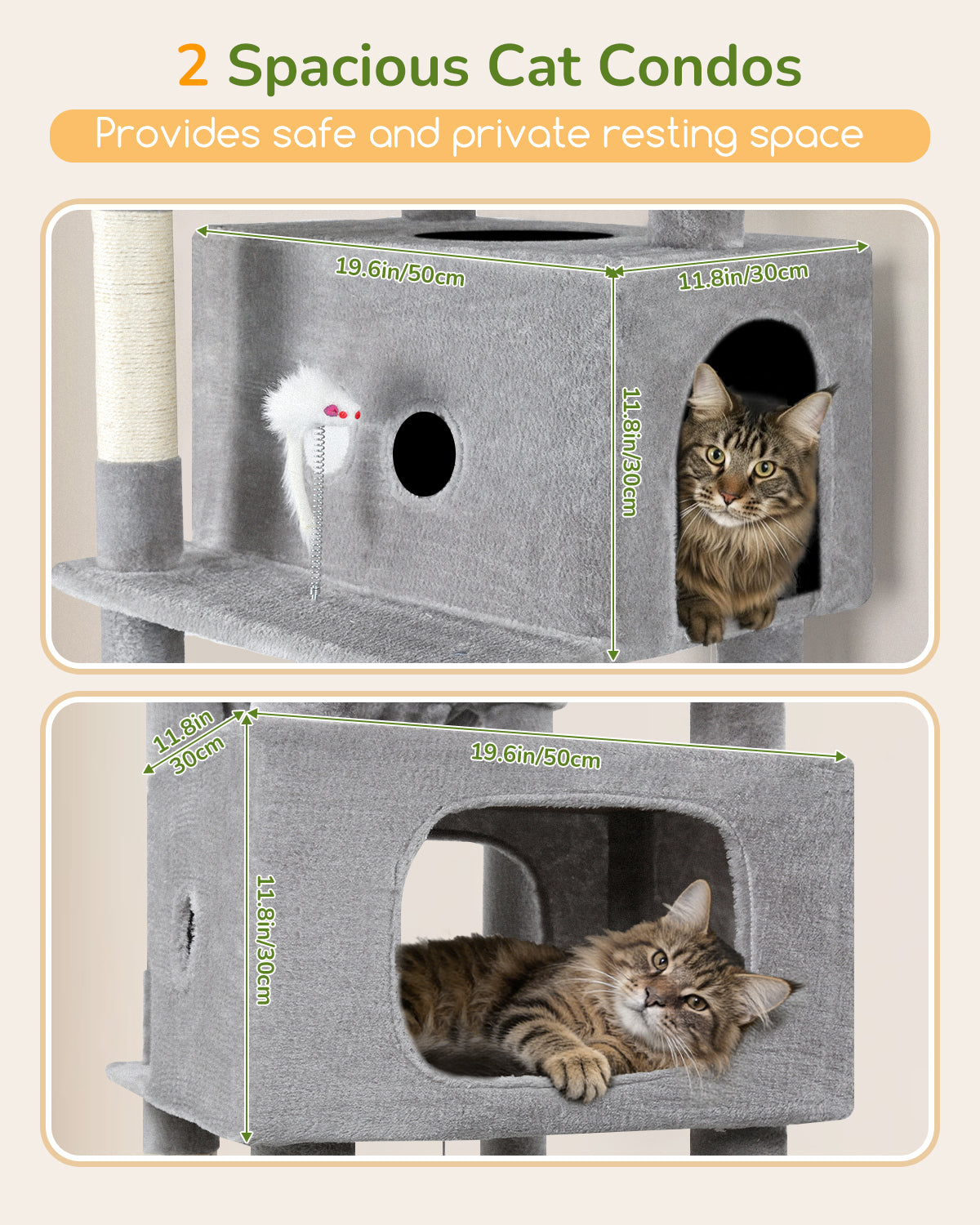 Globlazer Heavy Duty Cat Tree Tower 80in Tall Extra Large Cat Tree Tower for Multiple Indoor Cats Large Adult with  Scratching Posts, 2 Spacious Condos, Padded Perches, Soft Hammock, S80B, Light Grey