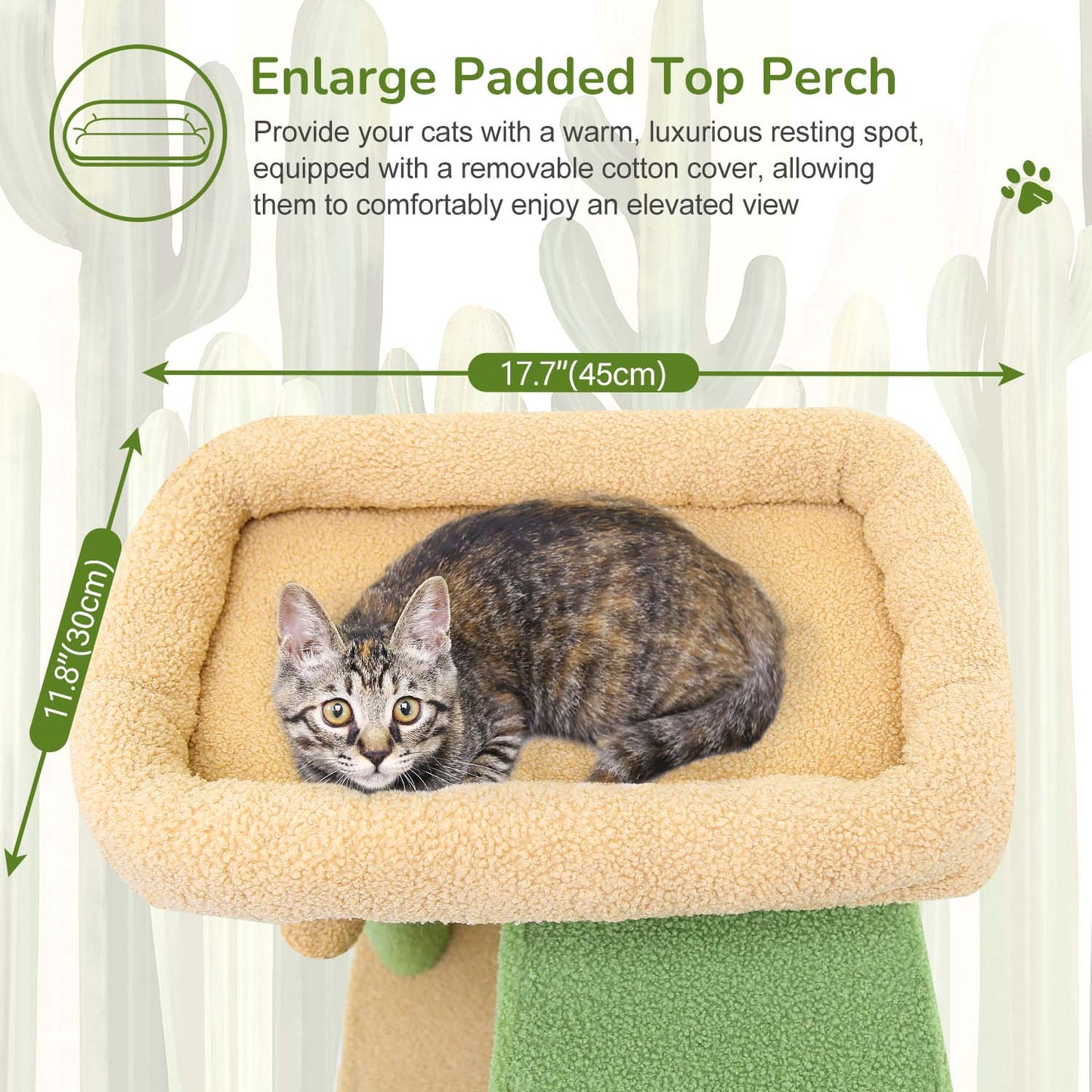 Globlazer Cactus Cat Tree Tower, 70inch Heavy Duty Cat Tree for Indoor Cats Sturdy Large Cat Tower with Scratching Post and Scratching Board, Hammock, Cat Condo for Adult Cats Kittens, F70 Pro, Green