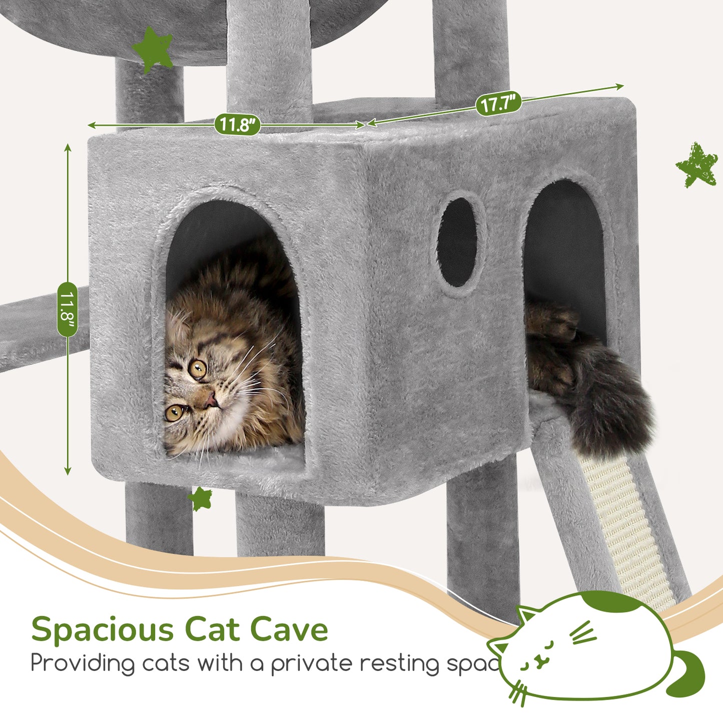 Globlazer Heavy Duty Cat Tree, 70 inch Sturdy Cat Tree for Indoor Cats Extra Large Cat Tower with Scratching Post, Hammock, Cat Condo for Adult Cats Kittens, F70 Pro, Light Grey