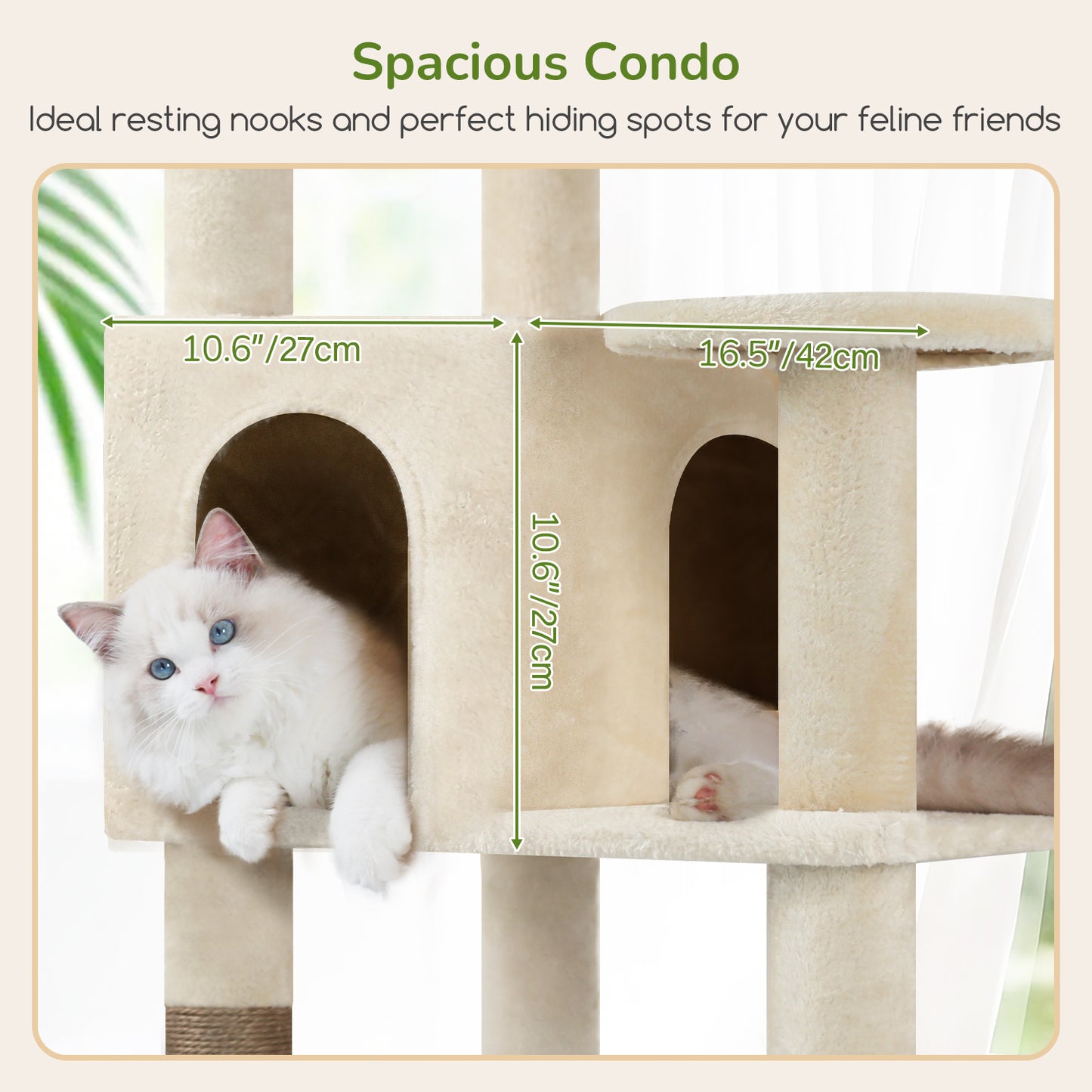 Globlazer Extra Large Platform Cat Tree, 65in Tall Sturdy Cat Tree for Indoor Cats Large Adult, Big Cat Tower for Big Cats with 3 Enlarged Perches, 6 Scratching Posts, Cat Condo, Hammock, S65, Beige