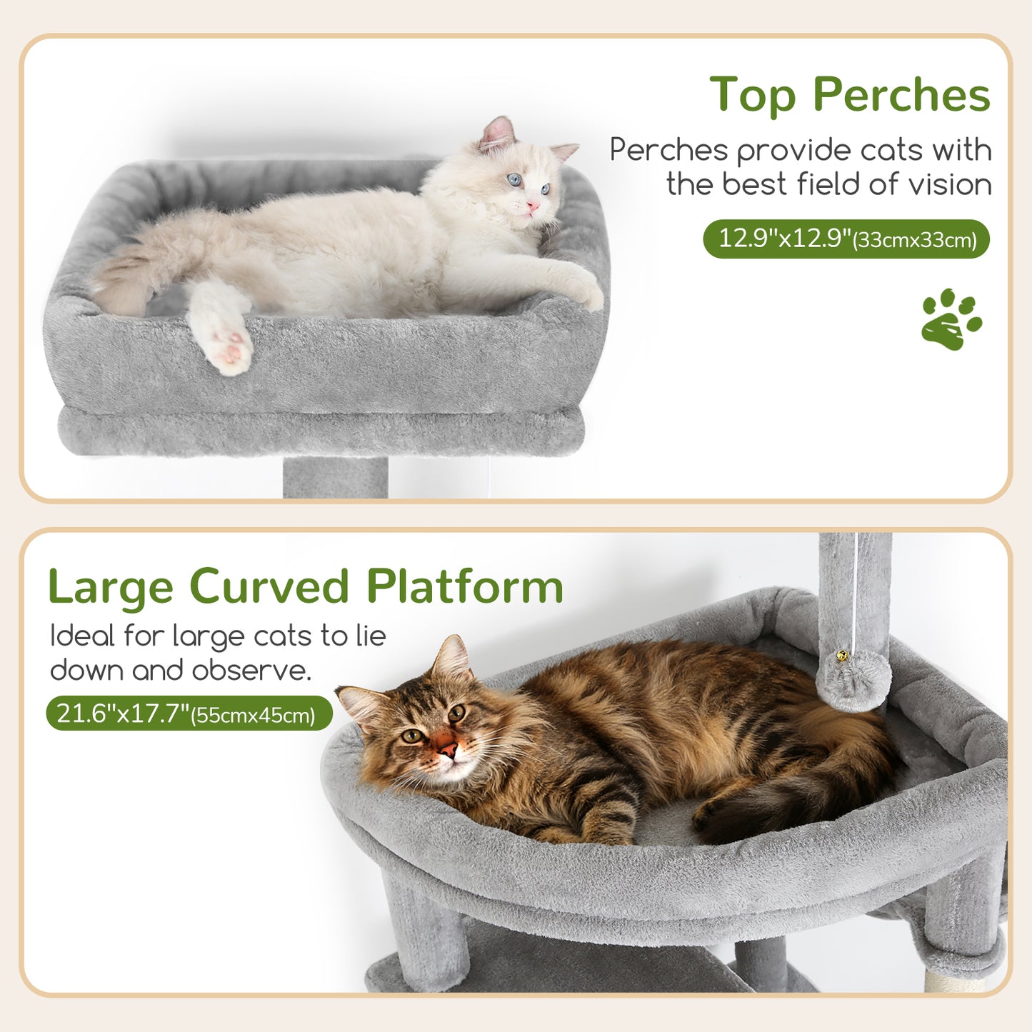 Globlazer Extra Large Cat Tree Tower for Indoor Cats Large Adult, 80in Tall Heavy Duty Cat Tree with 3 Spacious Cat Condos, Oversized Fan-Shaped Perch, 6 Full Sisal Scratching Posts, S80, Light Grey