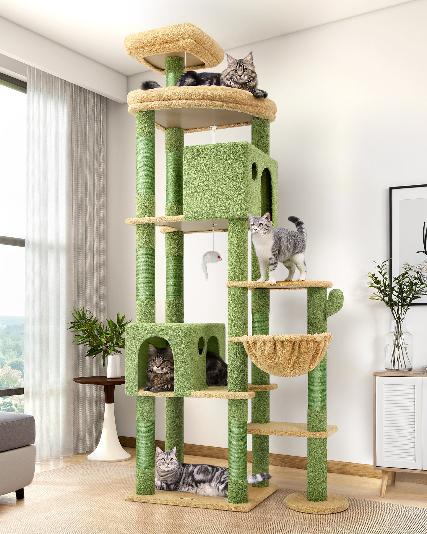 Globlazer Giant Cactus Cat Tree, 83 inch Cat Tree for Indoor Cats Large Big Adult, XXL Cactus Cat Tower with 9 Scratching Posts for 20lb+ Heavy Duty Large Adult Cats, F83, Green