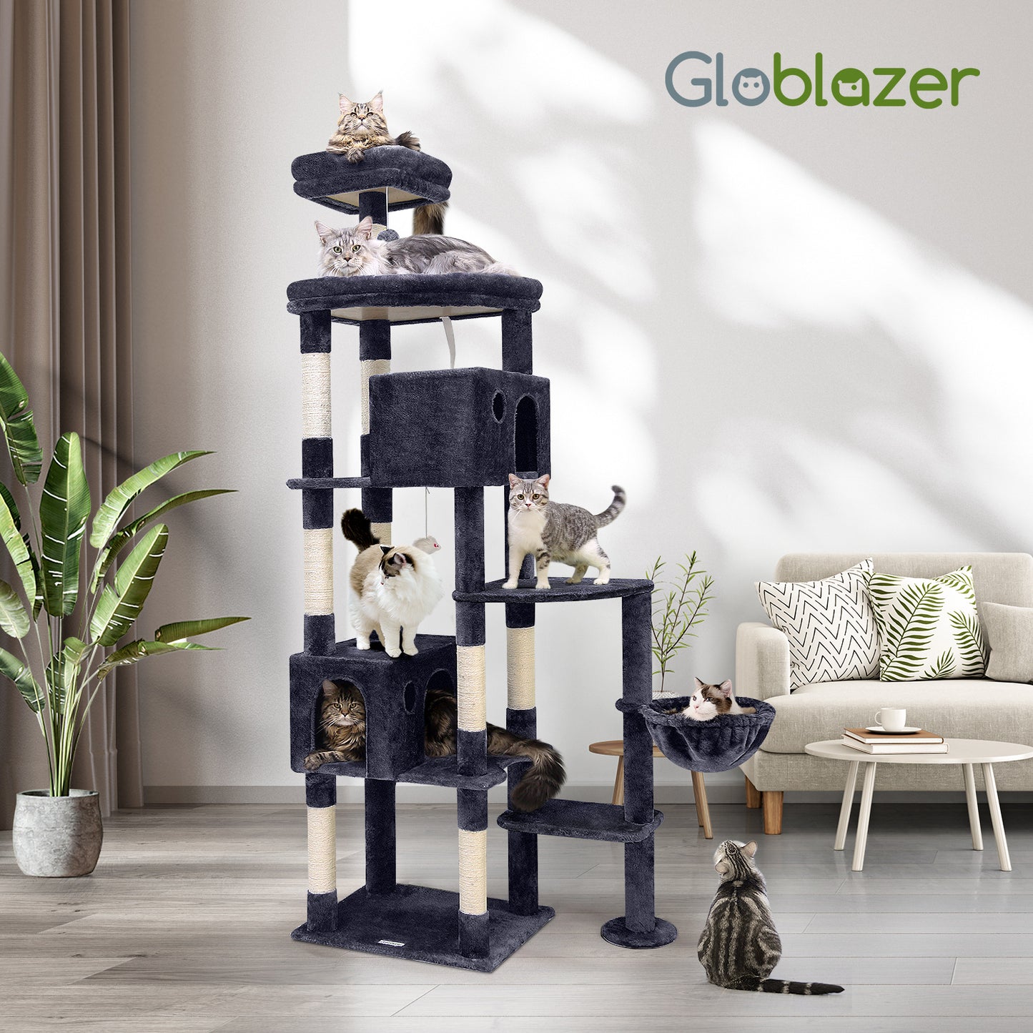 Globlazer Giant Cat Tree, 83 inch Cat Tree for Indoor Cats Large Big Adult, XXL Cat Tower with 9 Scratching Posts for 20lb+ Heavy Duty Large Adult Cats, F83, Dark Grey
