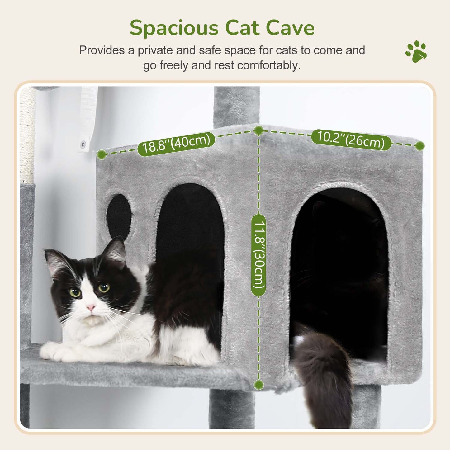 Globlazer Cat Tree Tower with 5 Scratching Post for Indoor Cats, 53inch Tall Plush Multi-Level Cat Climbing Tower Condo House with Large Hammock, Spacious Cat Cave, Padded Top Perch, F53, Light Gray